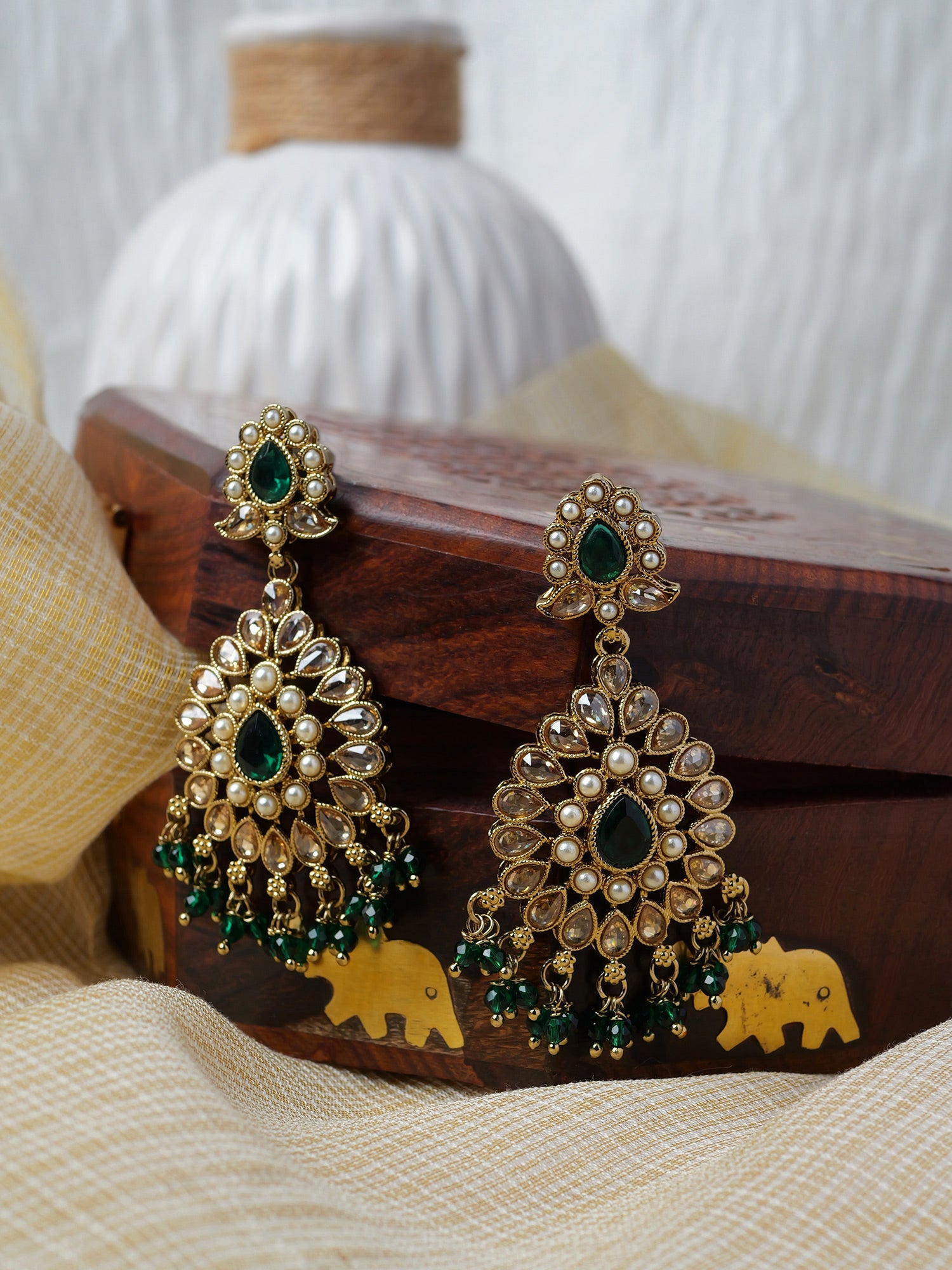 Soraya Long Earrings in Green