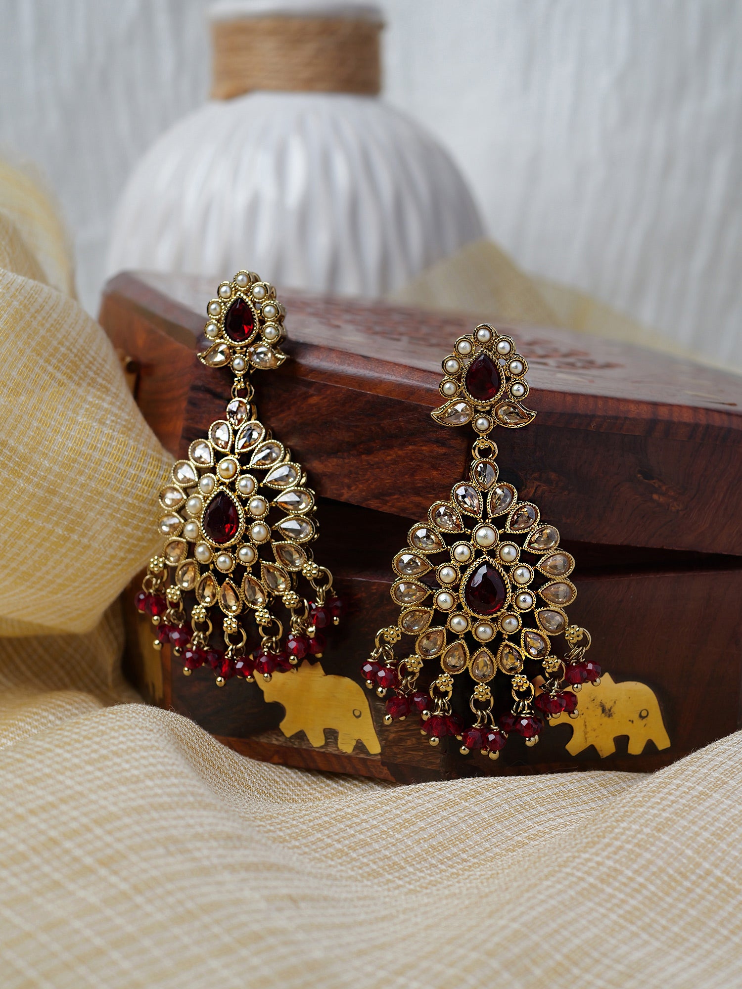 Soraya Long Earrings in Maroon