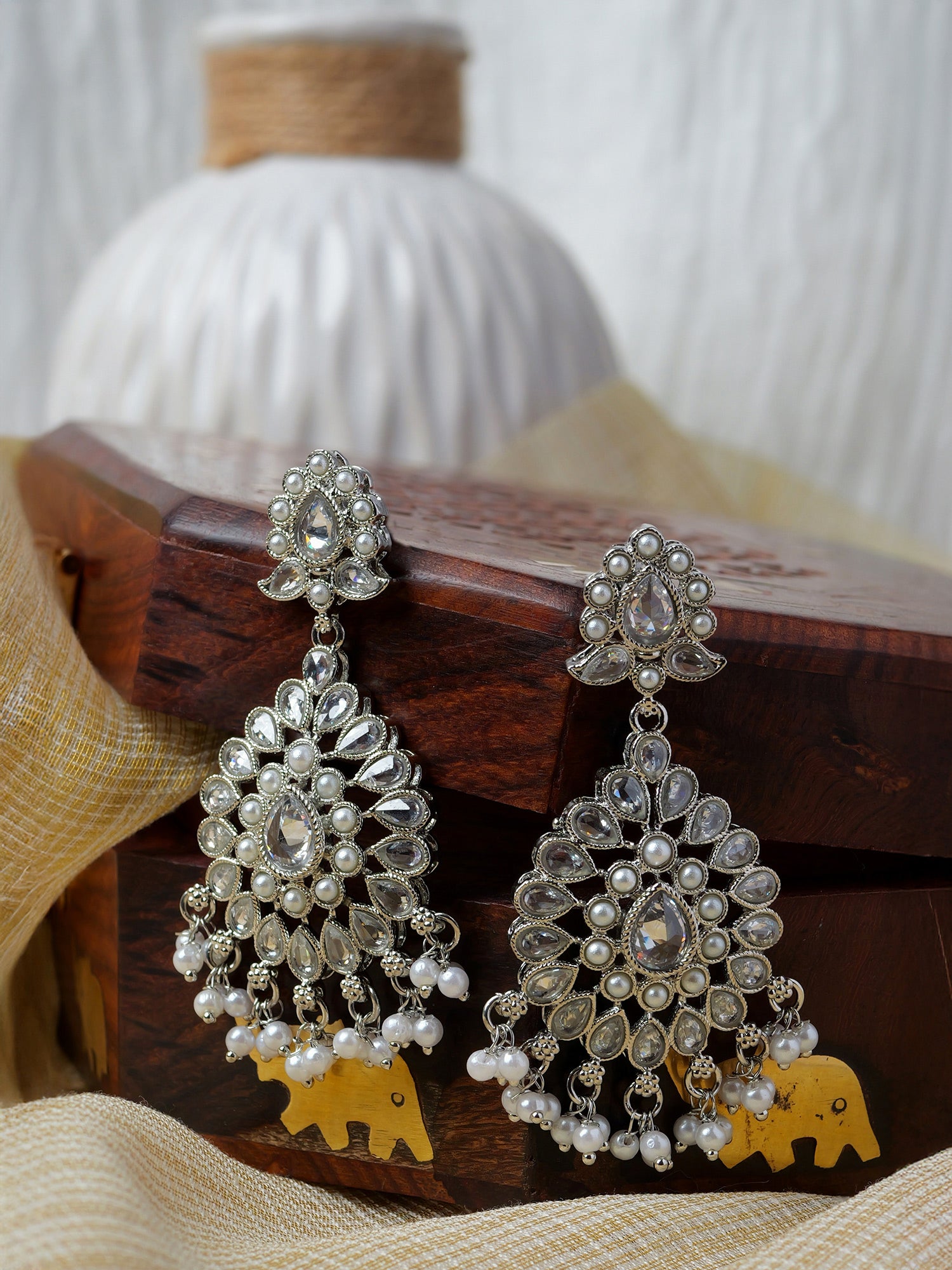 Soraya Long Earrings in Rhodium