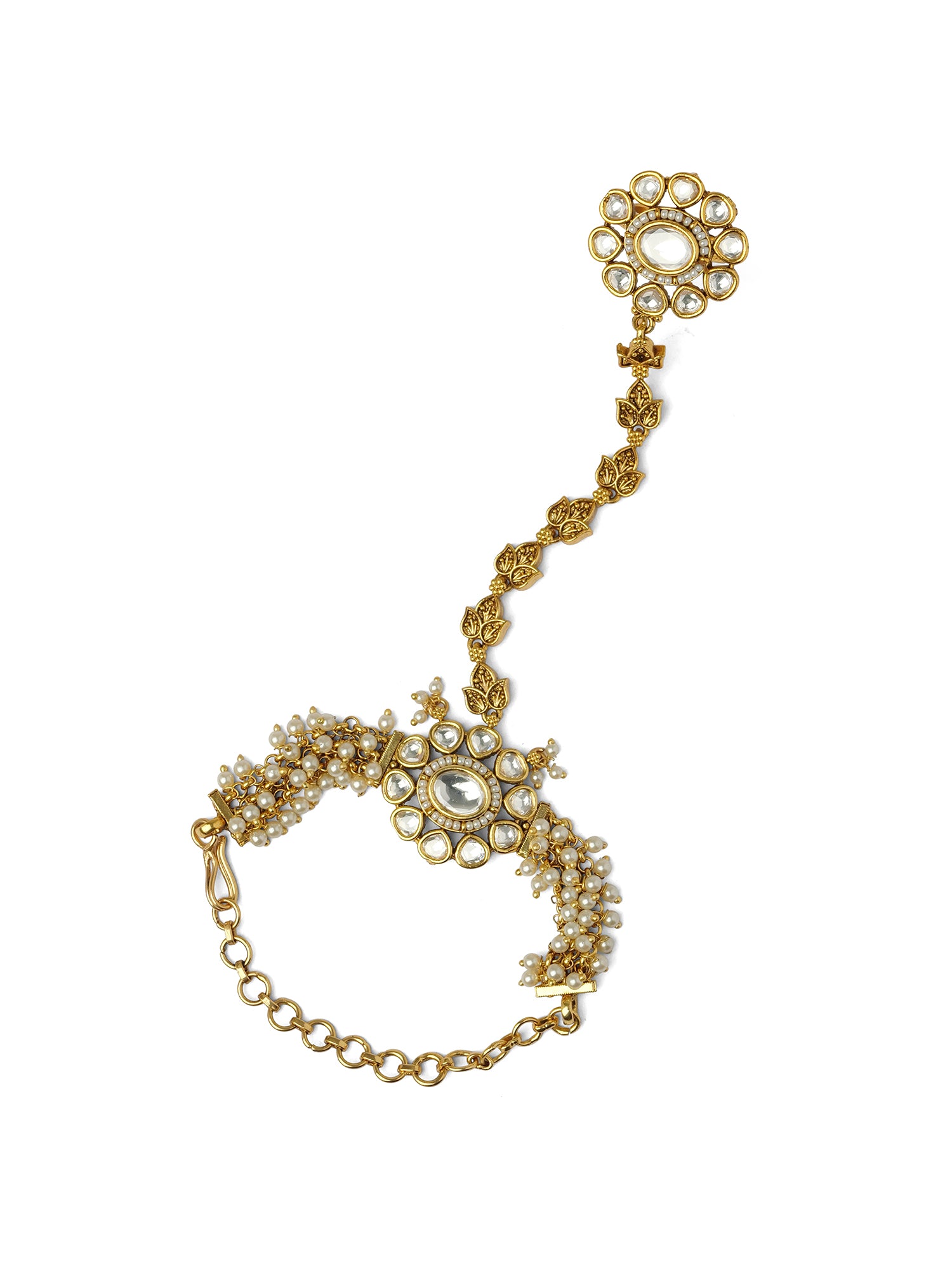 Sruthi Kundan Hand Chain in Pearl