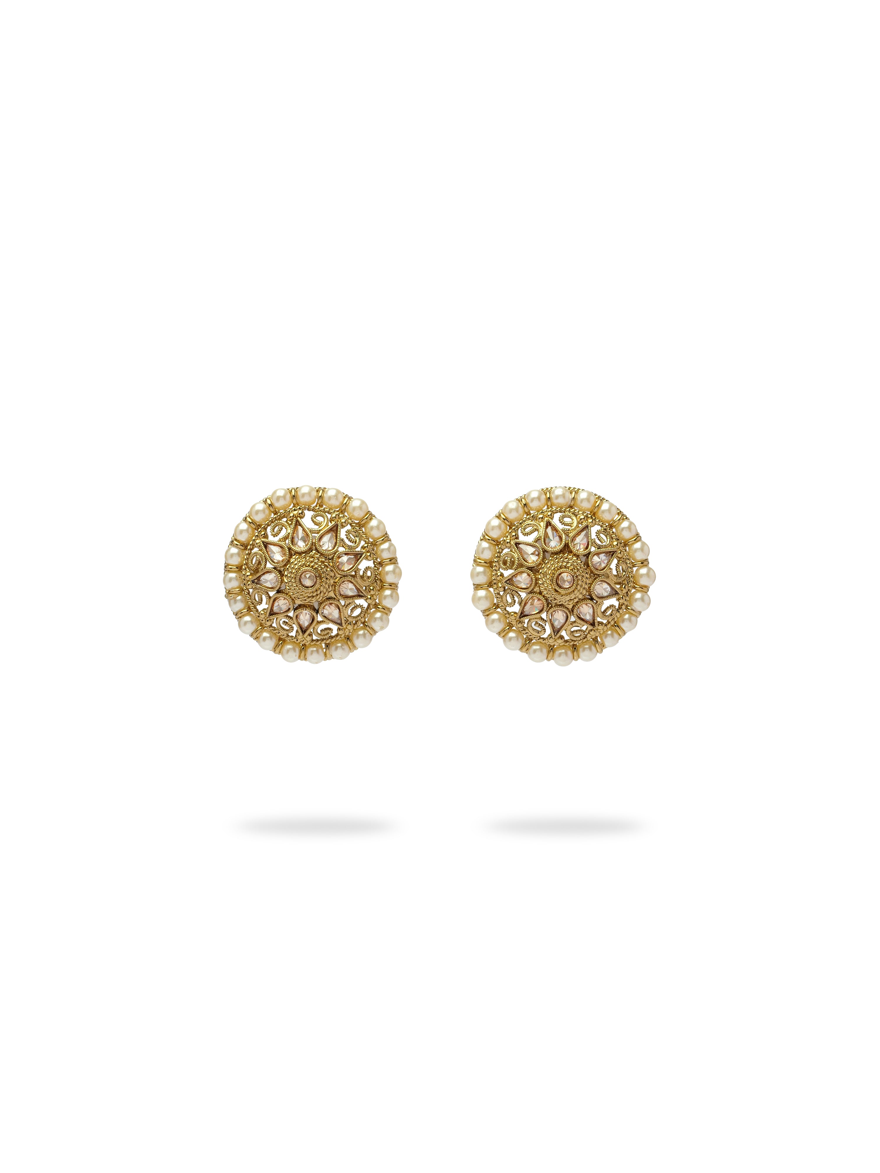 Statement Pearl Ear Studs in Antique Gold