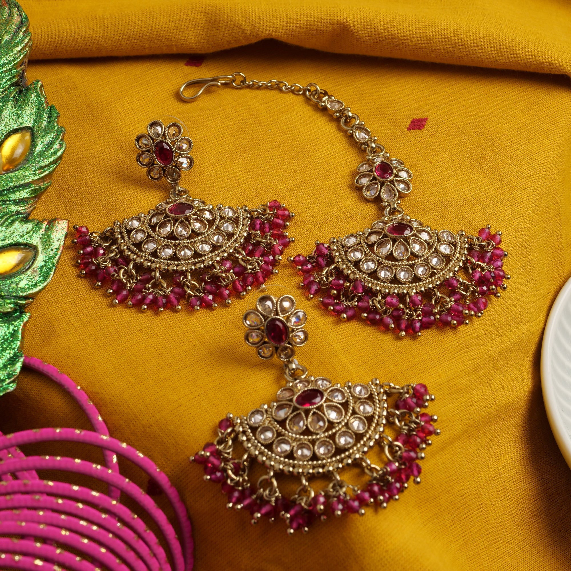 Suhana Long Earrings in Ruby