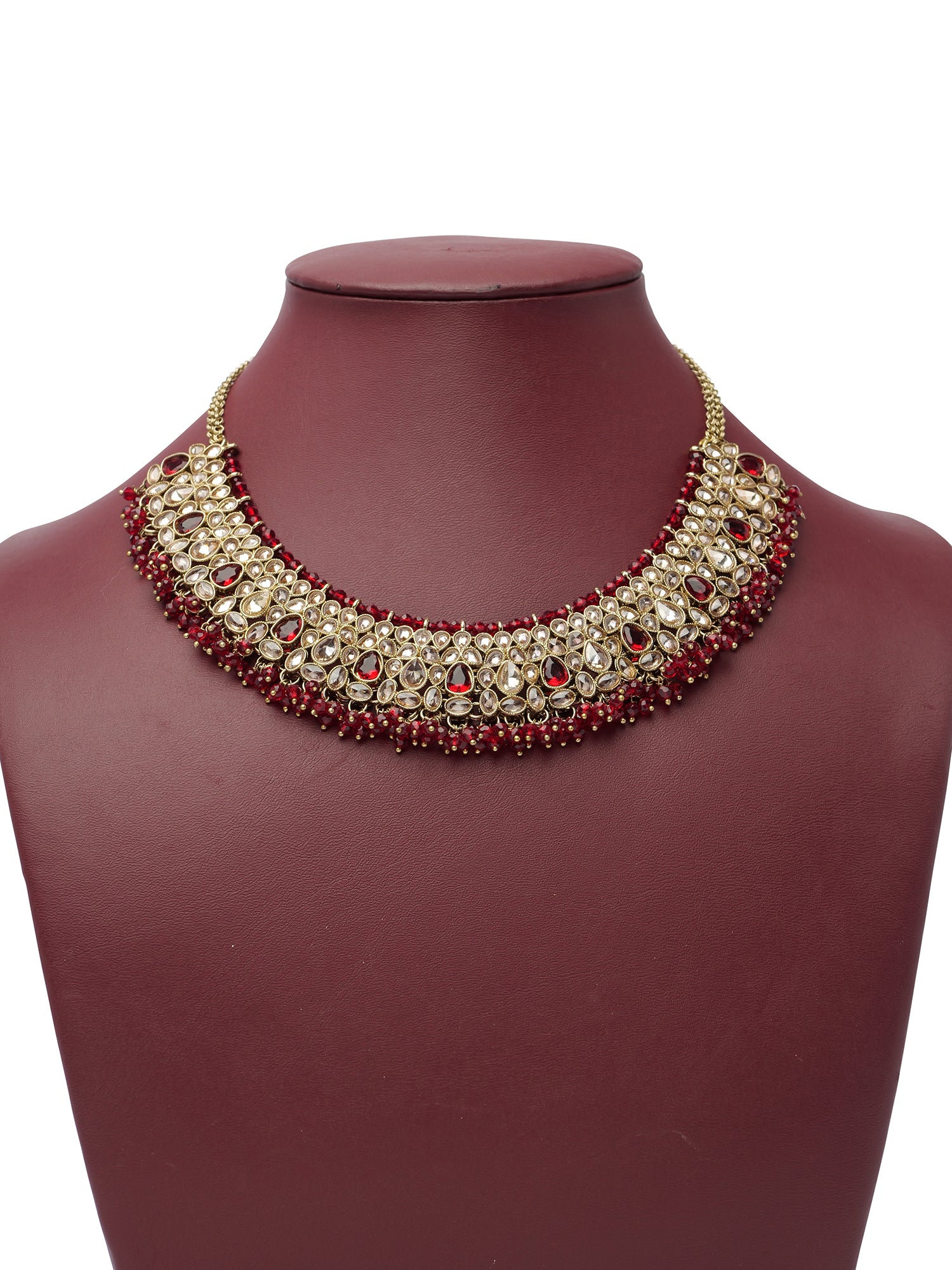 Sukhmani Cluster Necklace Set in Maroon