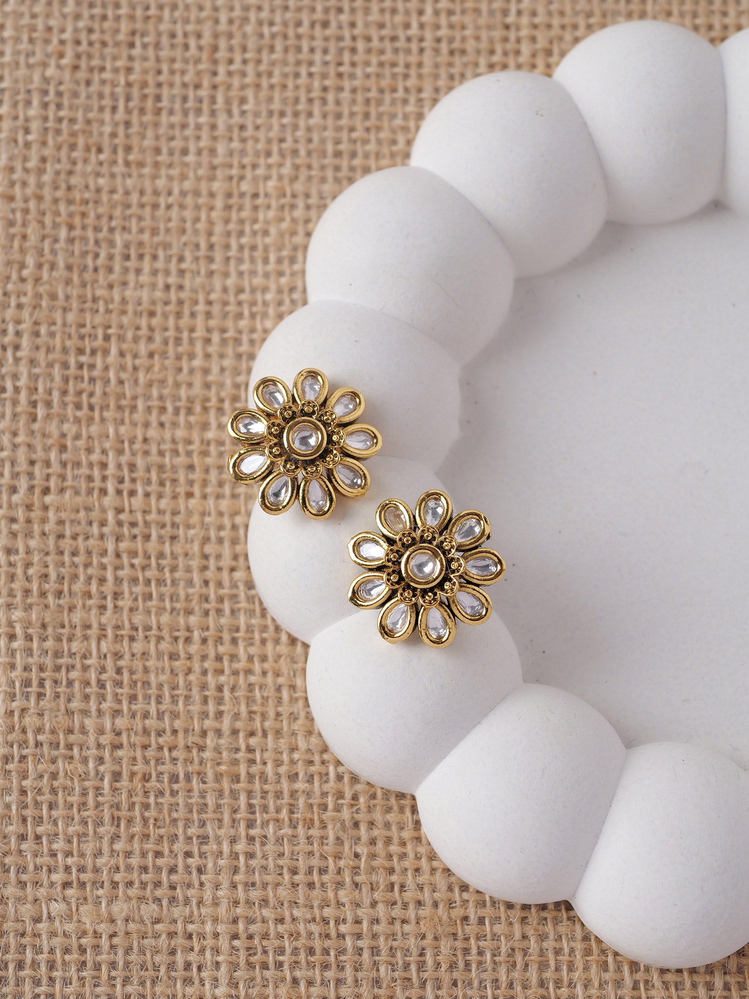 Suman Kundan Stud Earrings in White