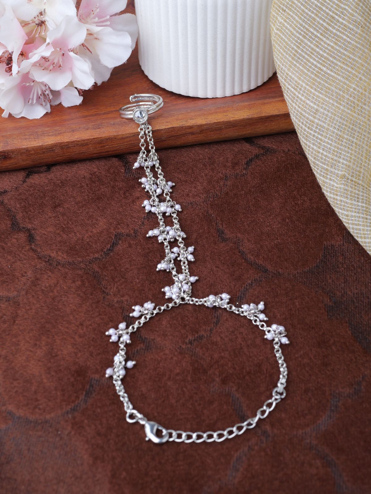 Sunaina Hand Chain in Rhodium