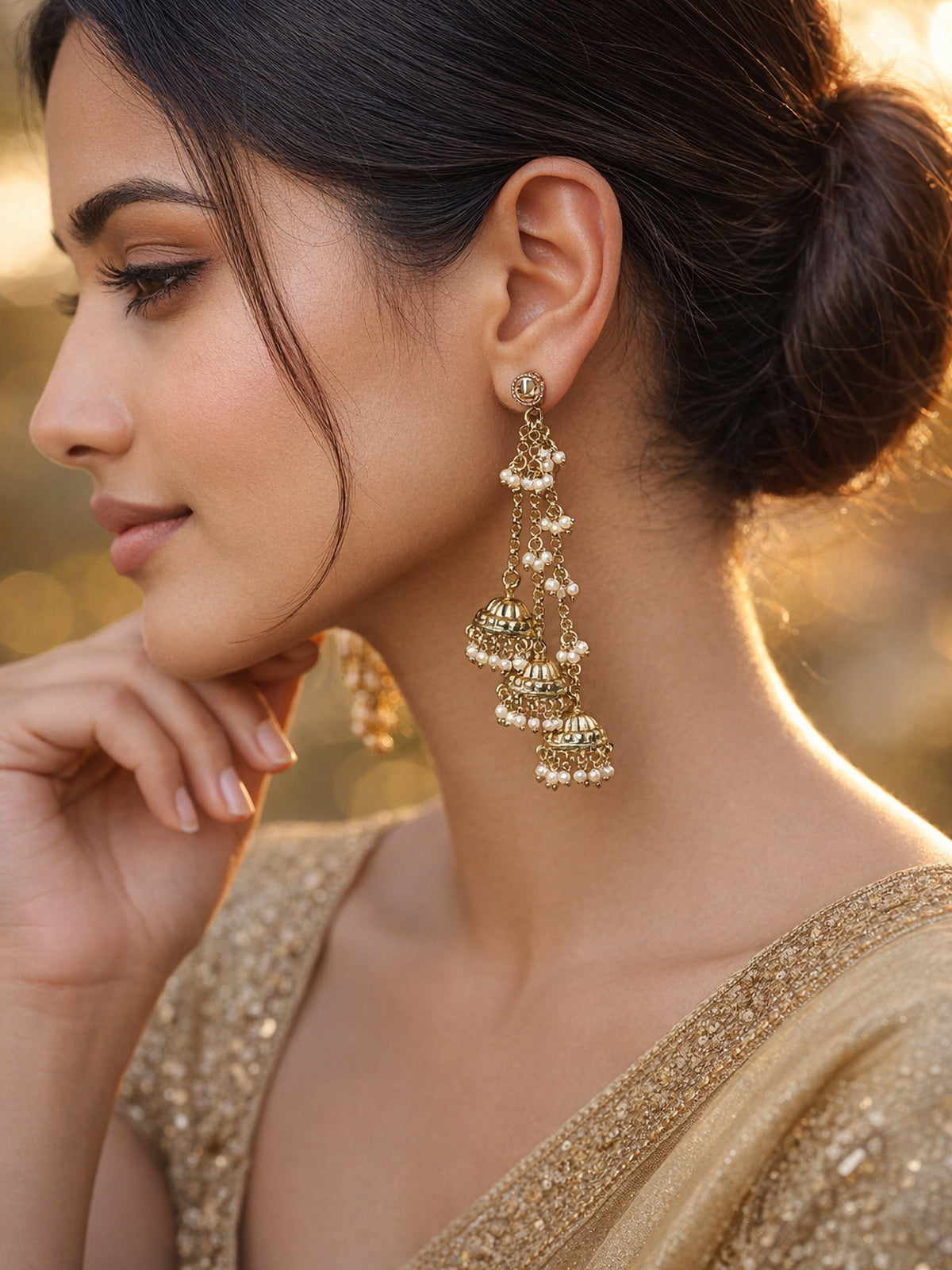 Sunaina Jhumka Earrings in Champagne