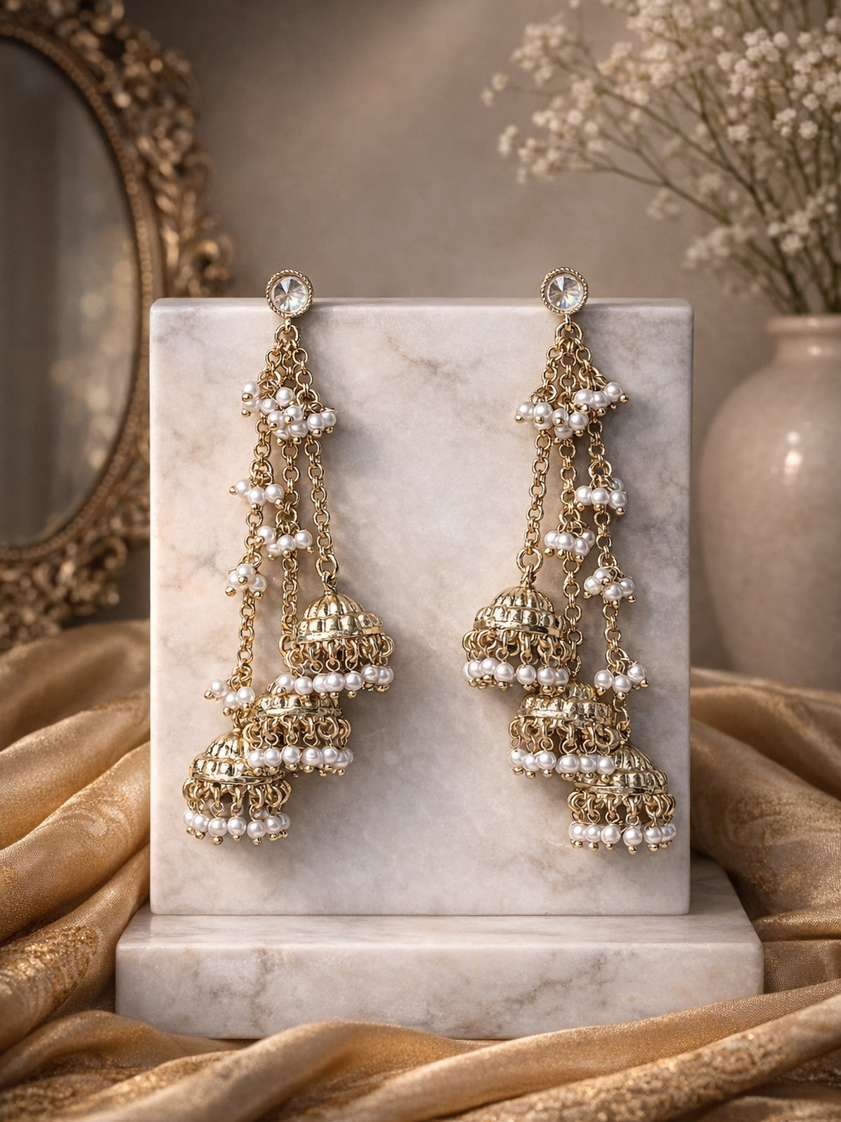 Sunaina Jhumka Earrings in White
