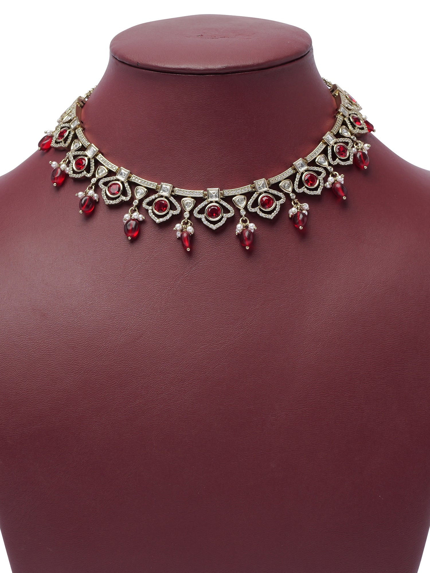 Supriya Kundan Necklace Set in Maroon