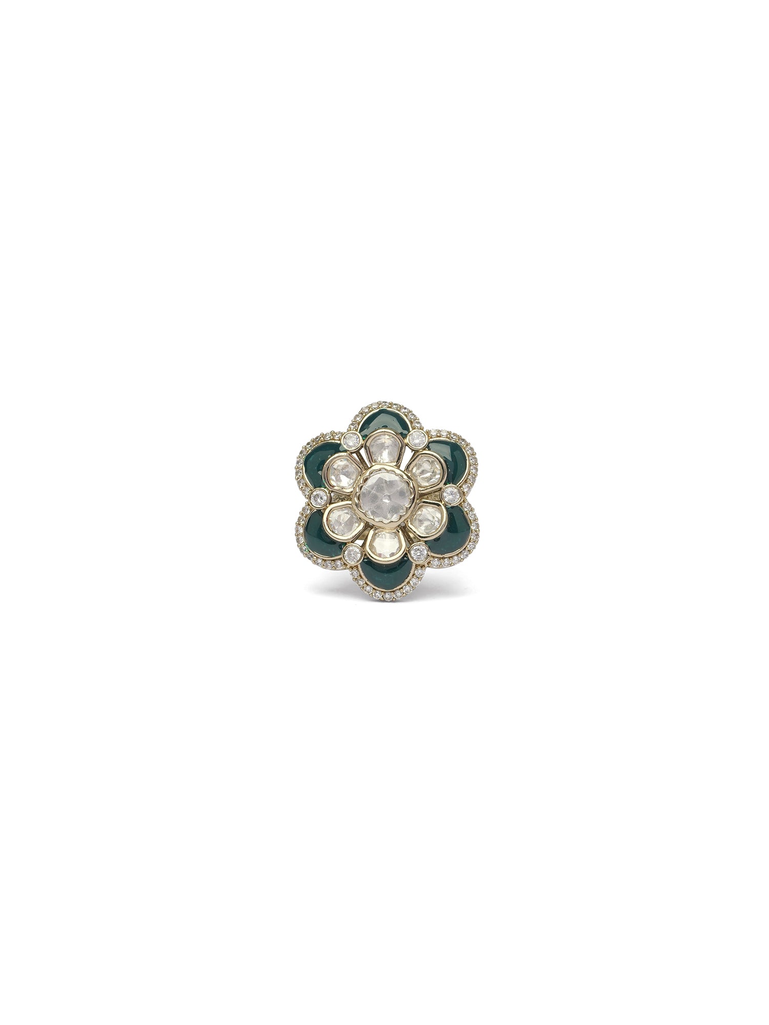 Surangi Kundan Ring in Green