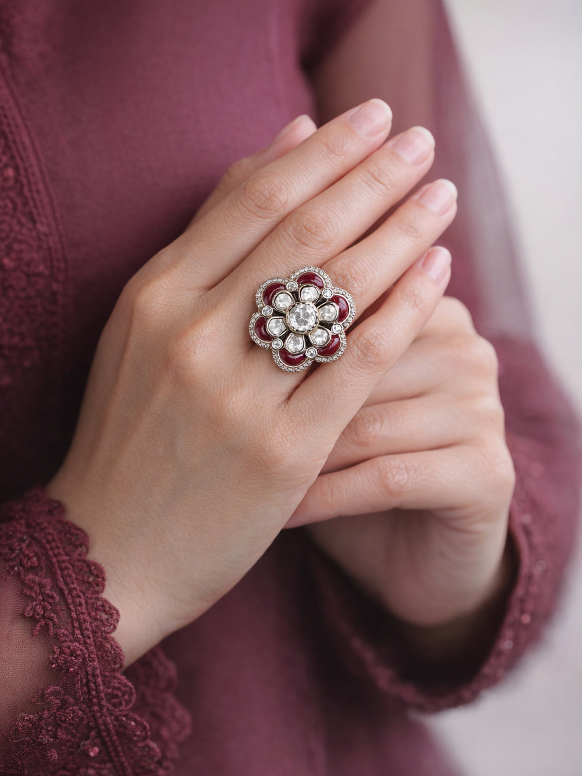 Surangi Kundan Ring in Ruby