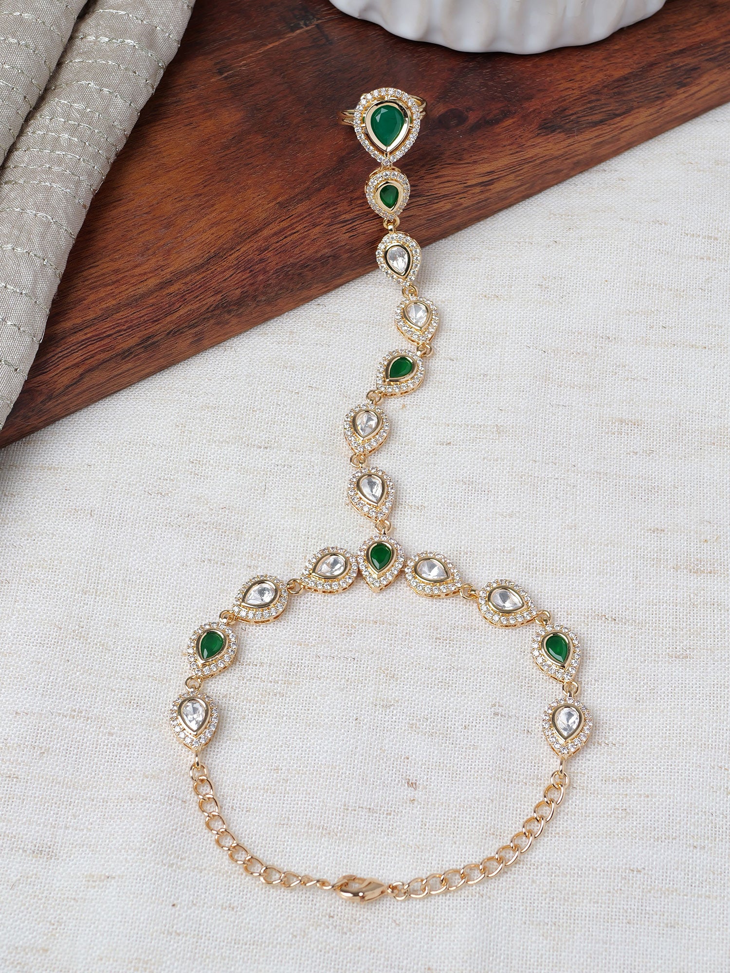 Suryani Kundan Hand Chain in Green