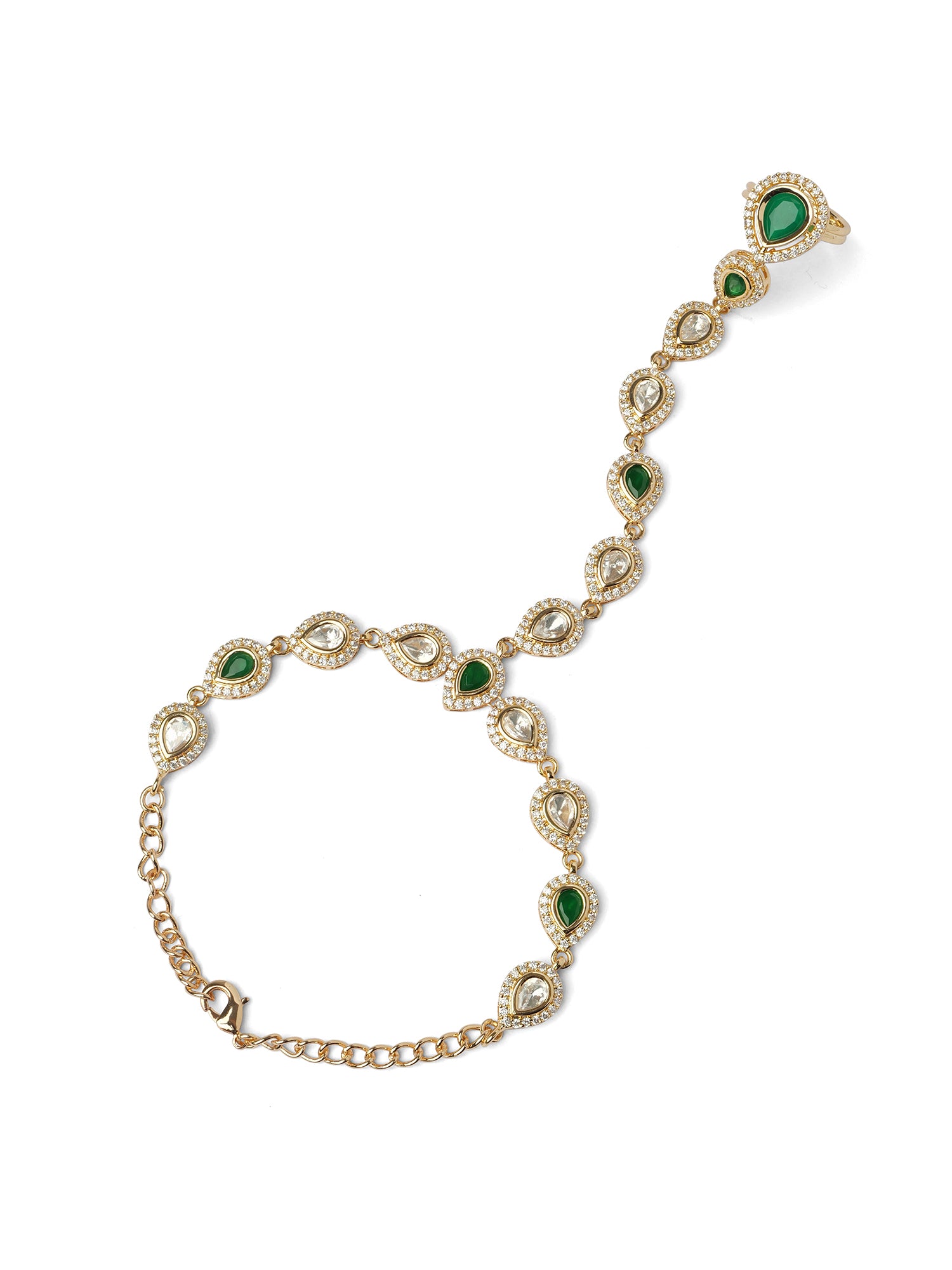 Suryani Kundan Hand Chain in Green