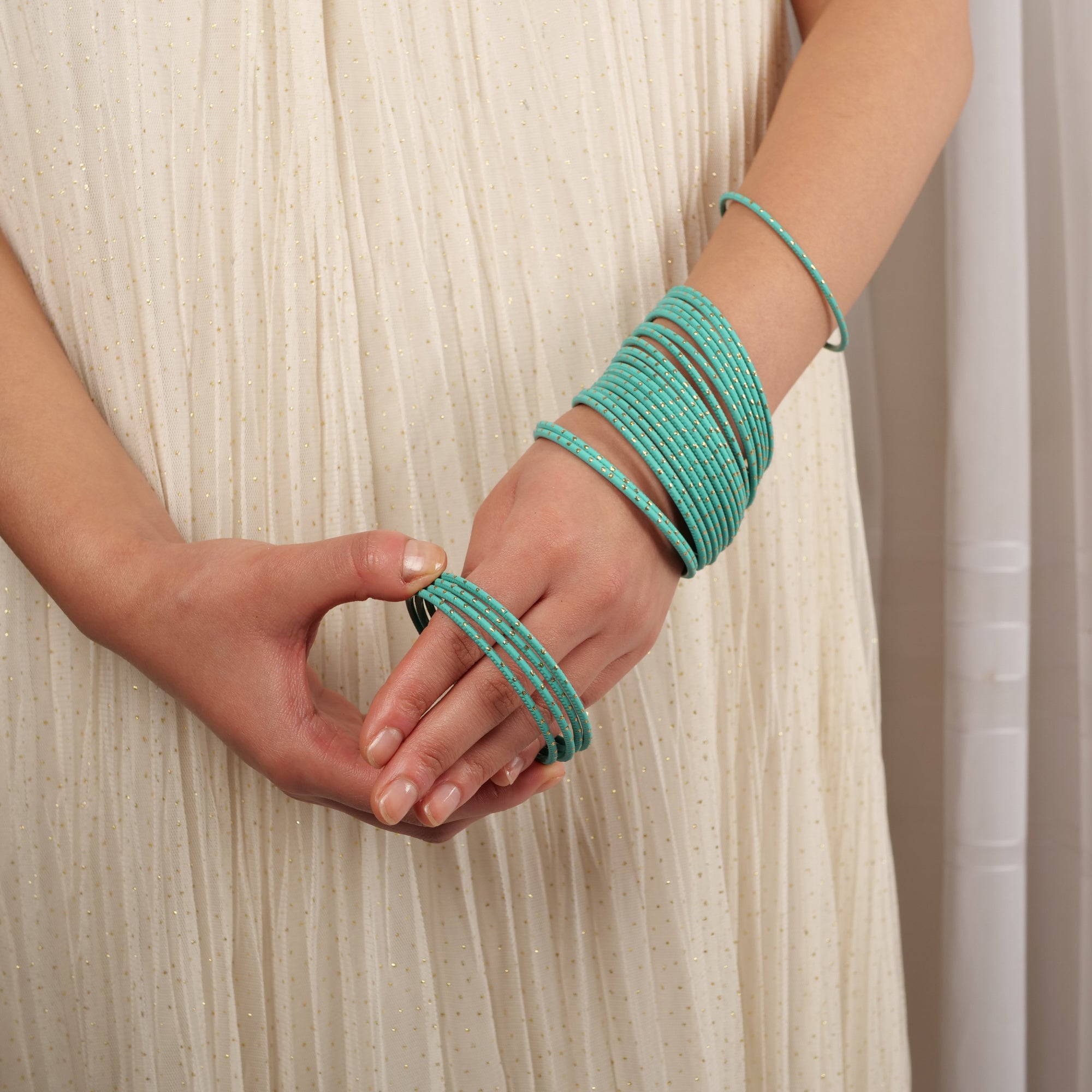 Teal Gold Dot Bangles