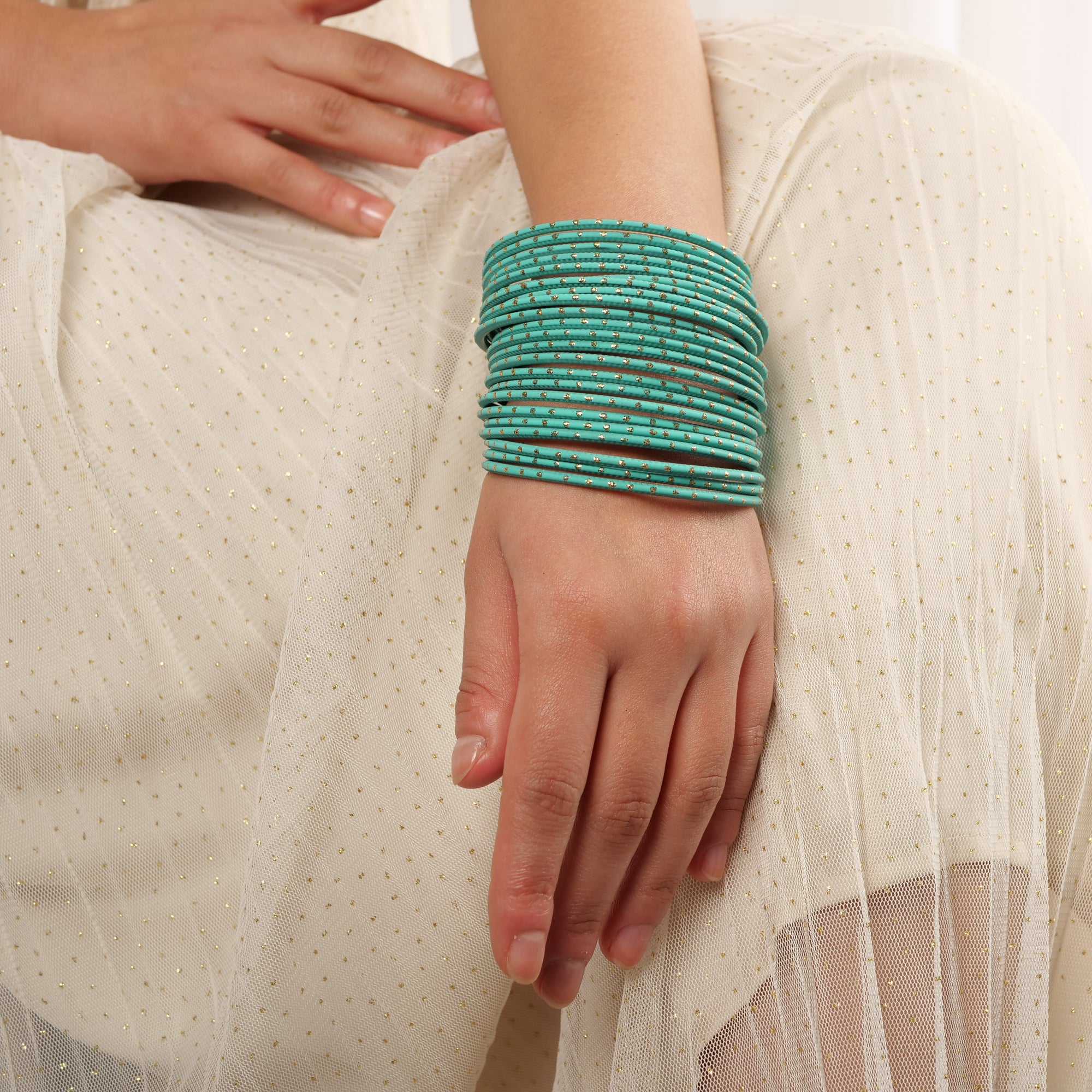 Teal Gold Dot Bangles