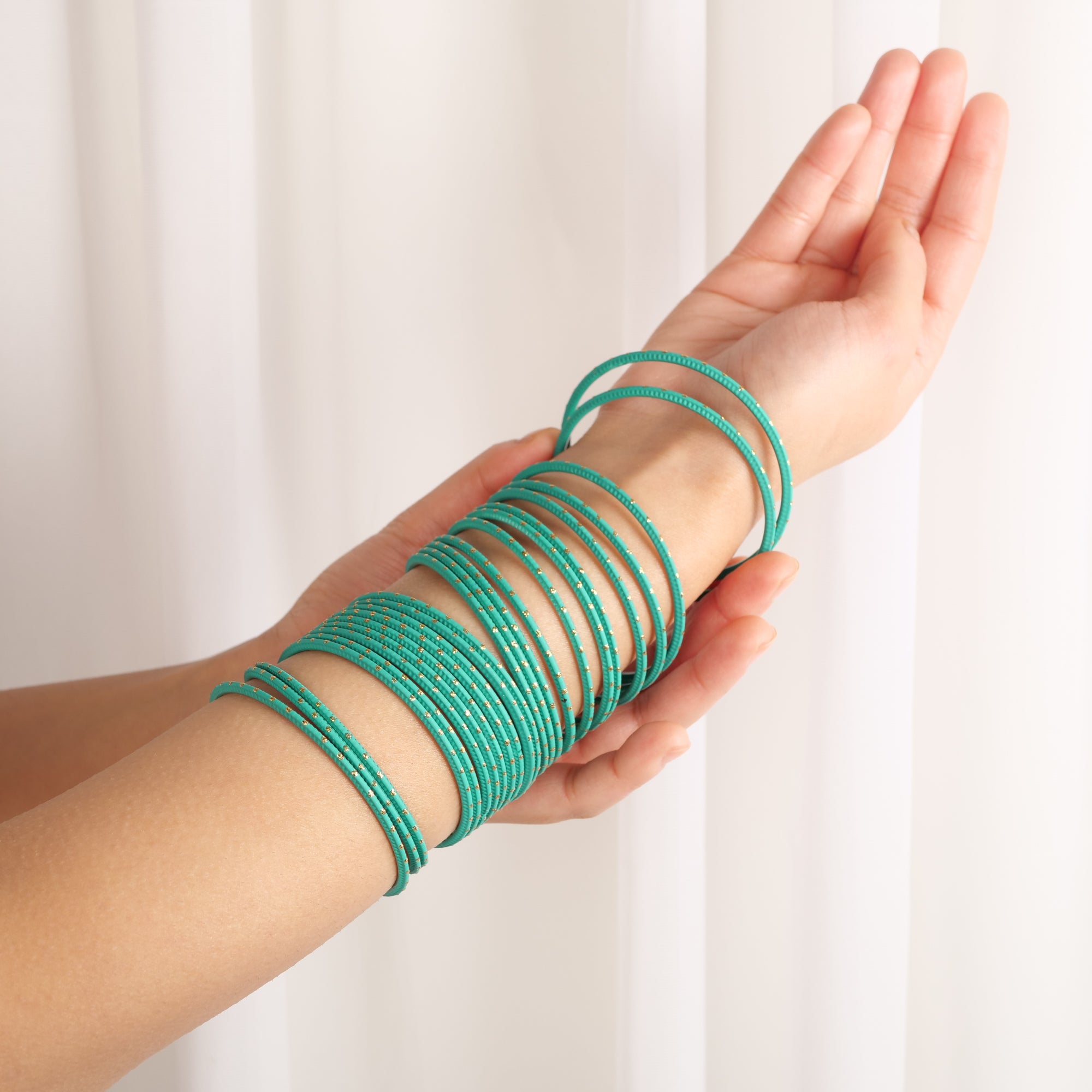 Teal Gold Dot Matte Bangles