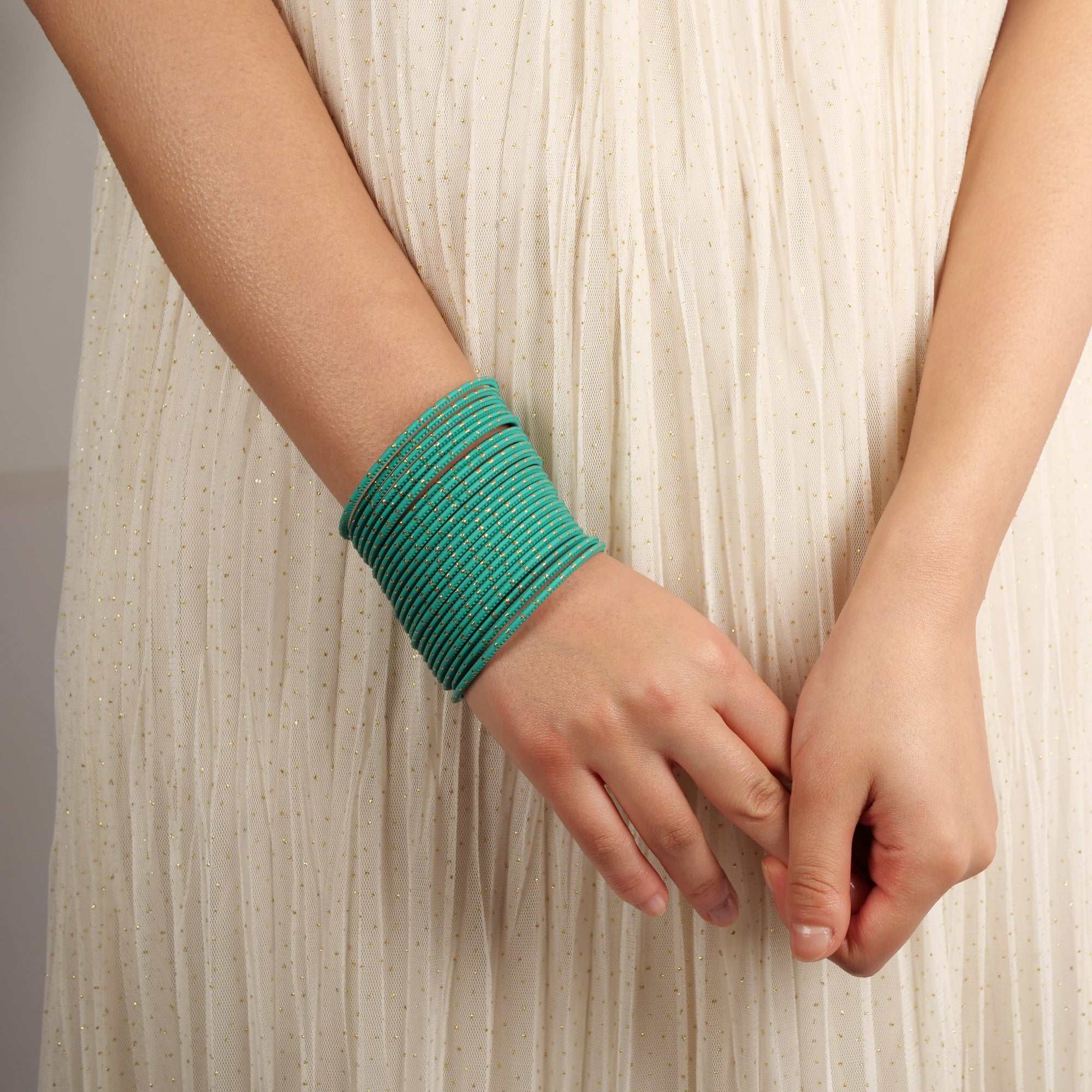 Teal Gold Dot Matte Bangles