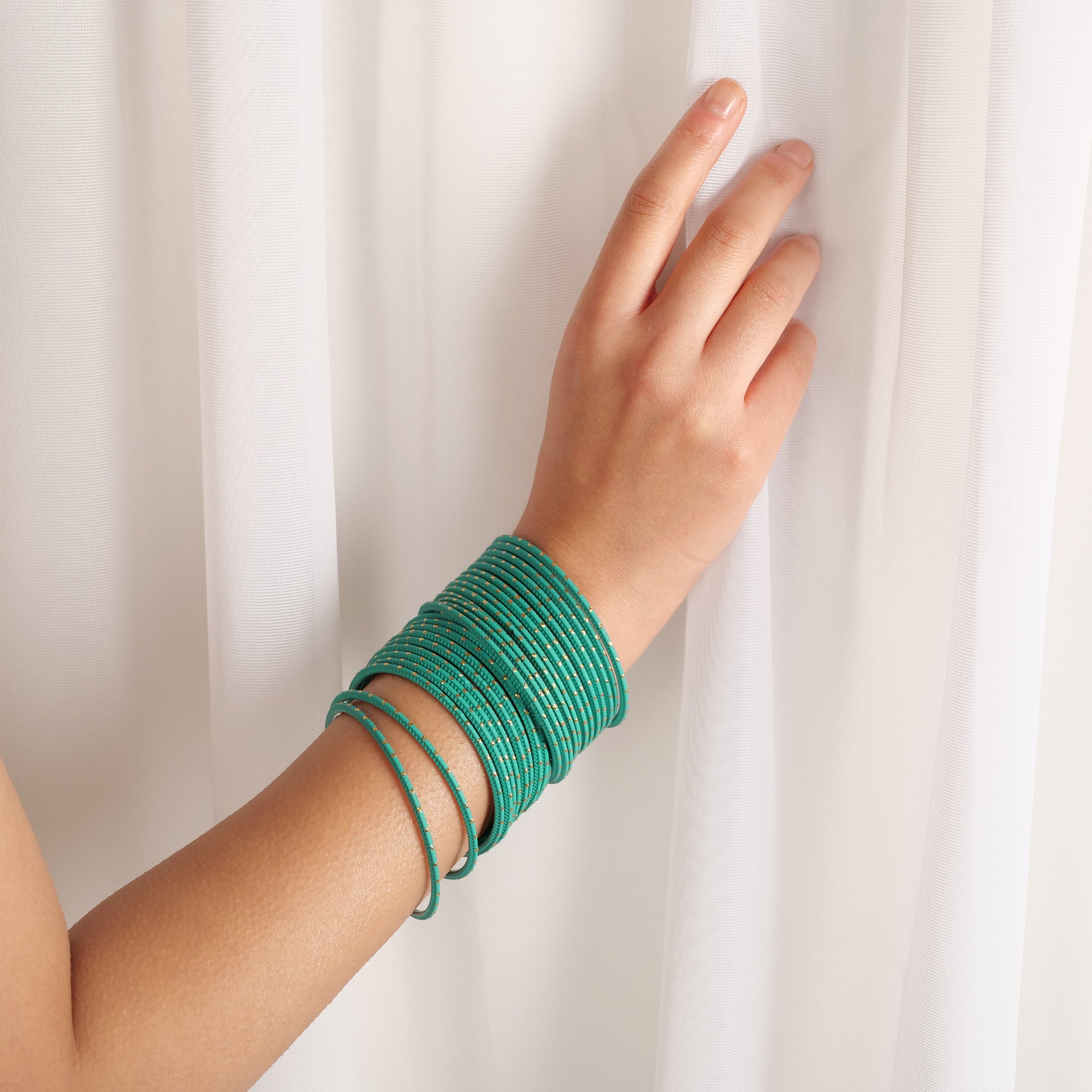 Teal Gold Dot Matte Bangles