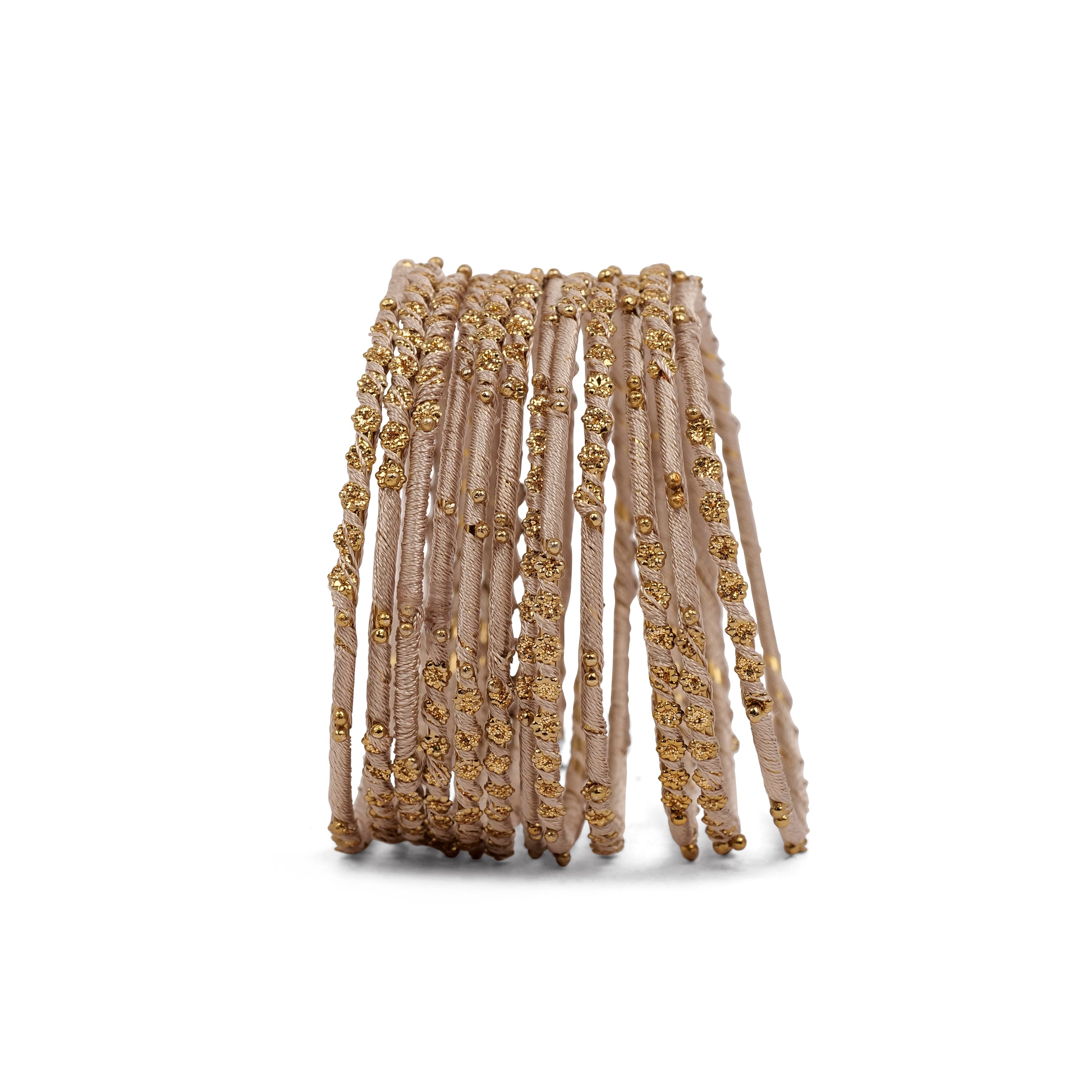 Set of 12 Rose Thread Bangles in Beige