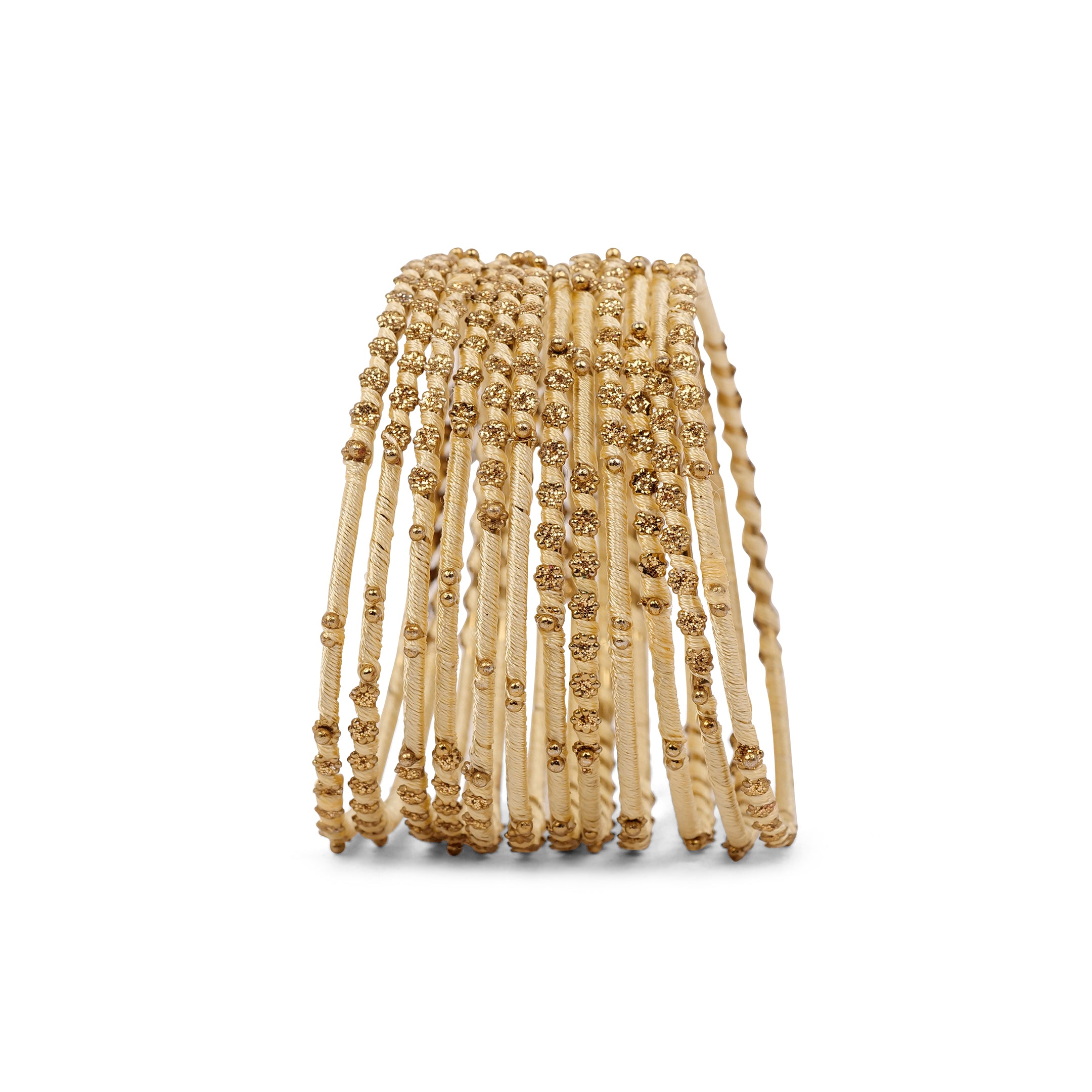 Set of 12 Floral Thead Bangles in Cream