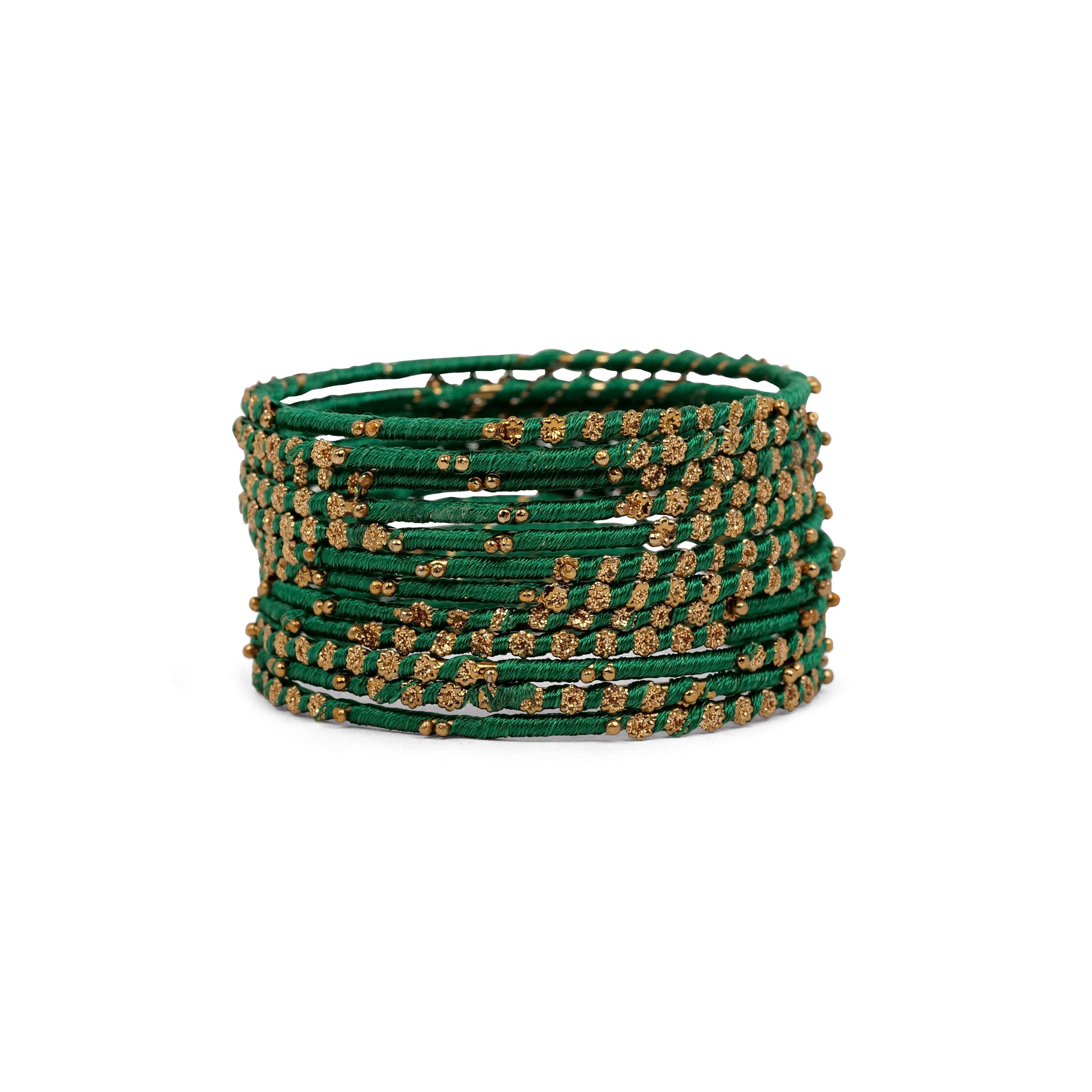 Set of 12 Floral Thead Bangles in Green