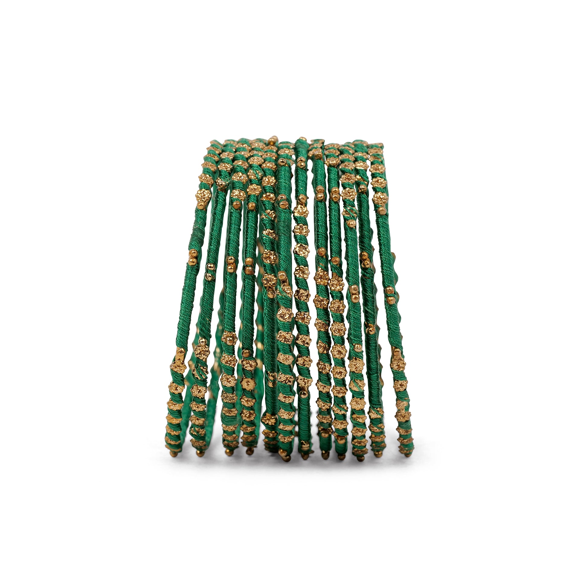 Set of 12 Floral Thead Bangles in Green