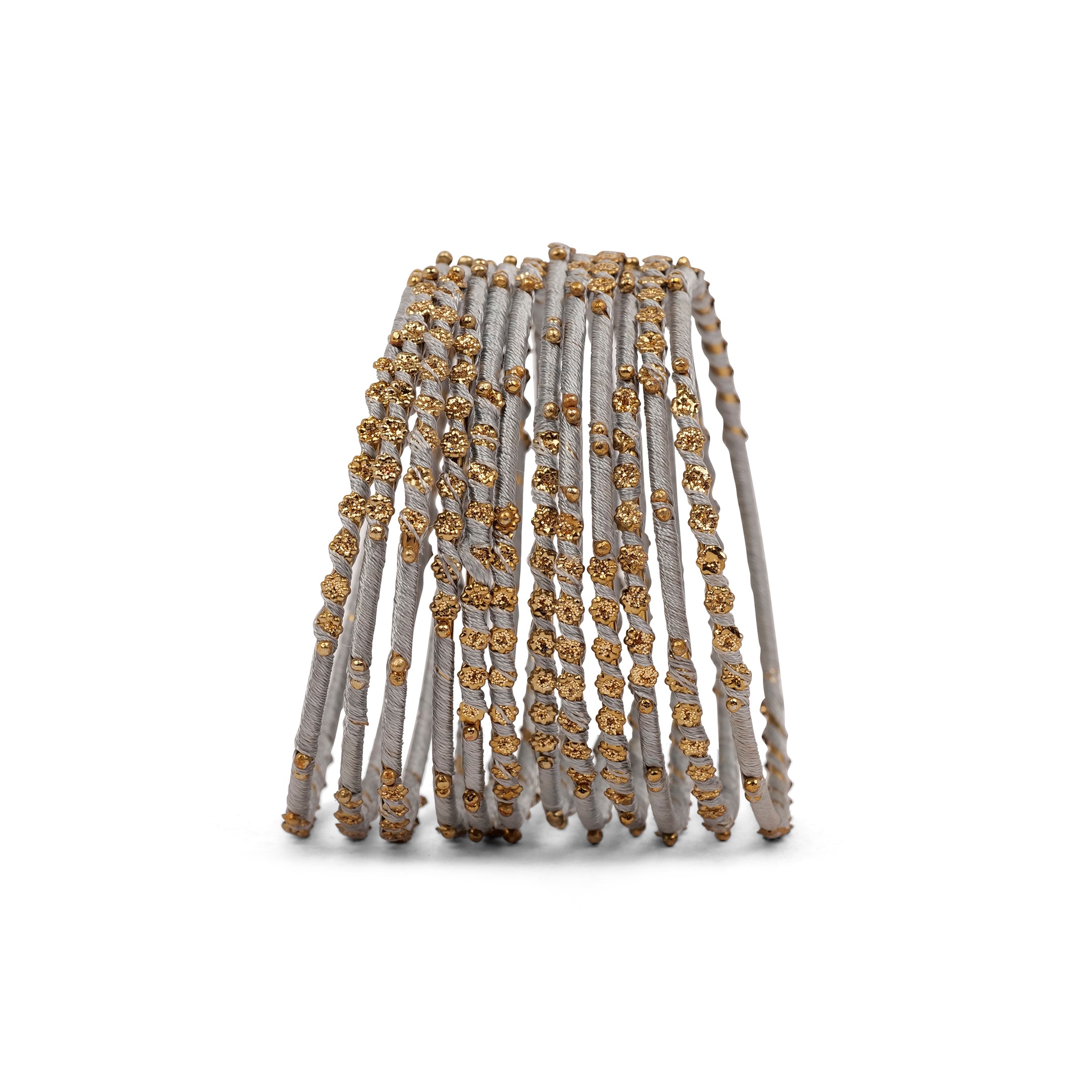 Set of 12 Floral Thead Bangles in Grey