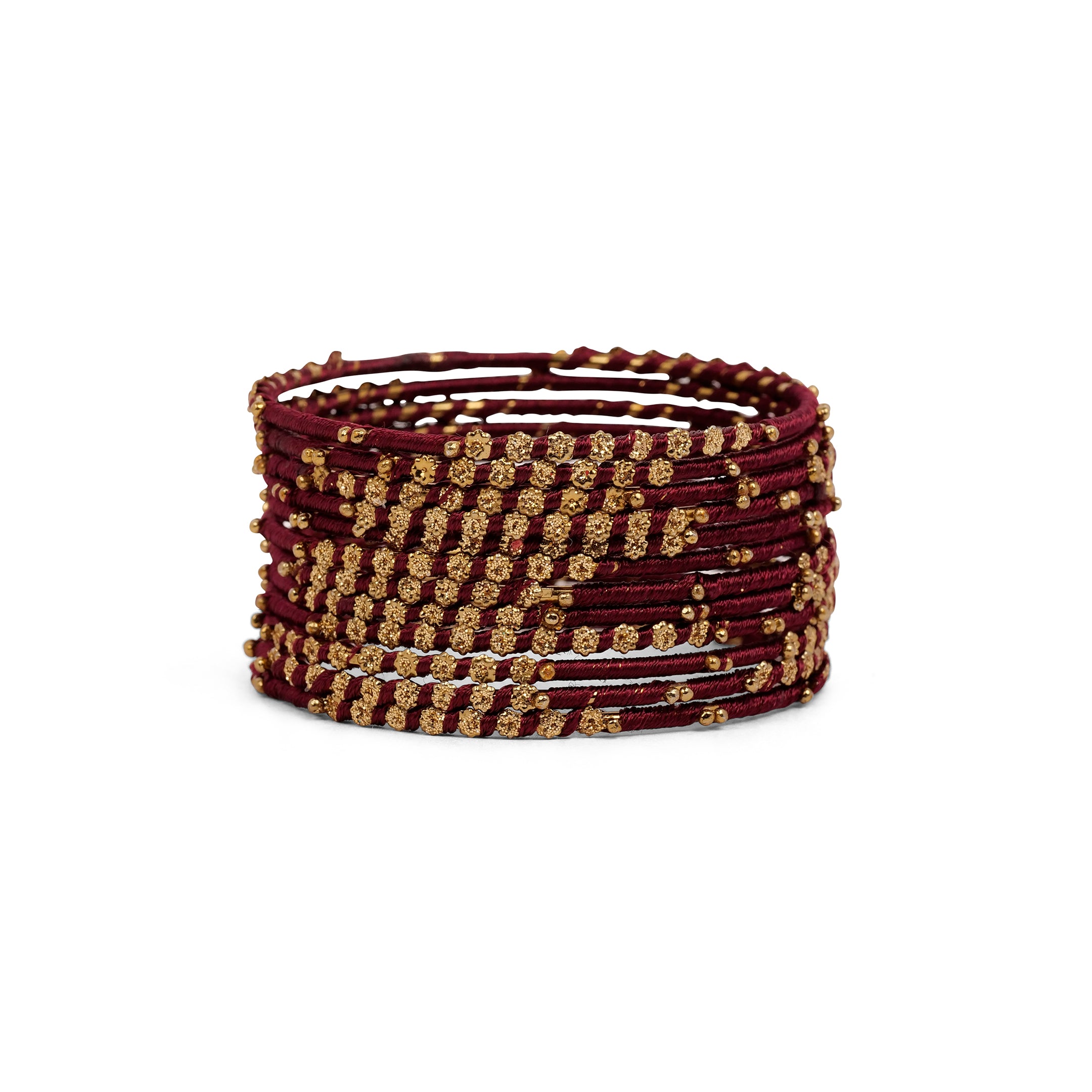Set of 12 Floral Thead Bangles in Maroon