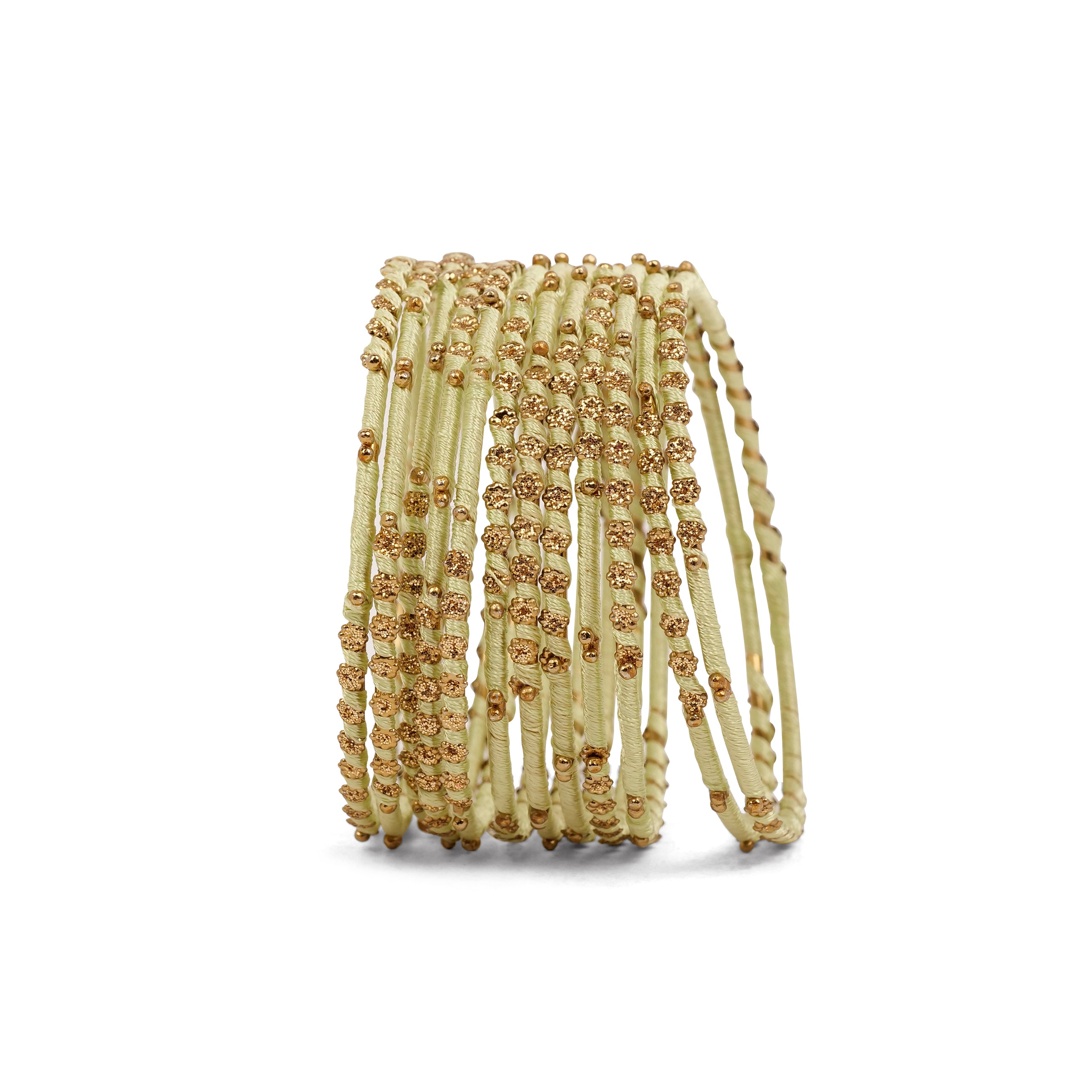 Set of 12 Floral Thread Bangles in Mint