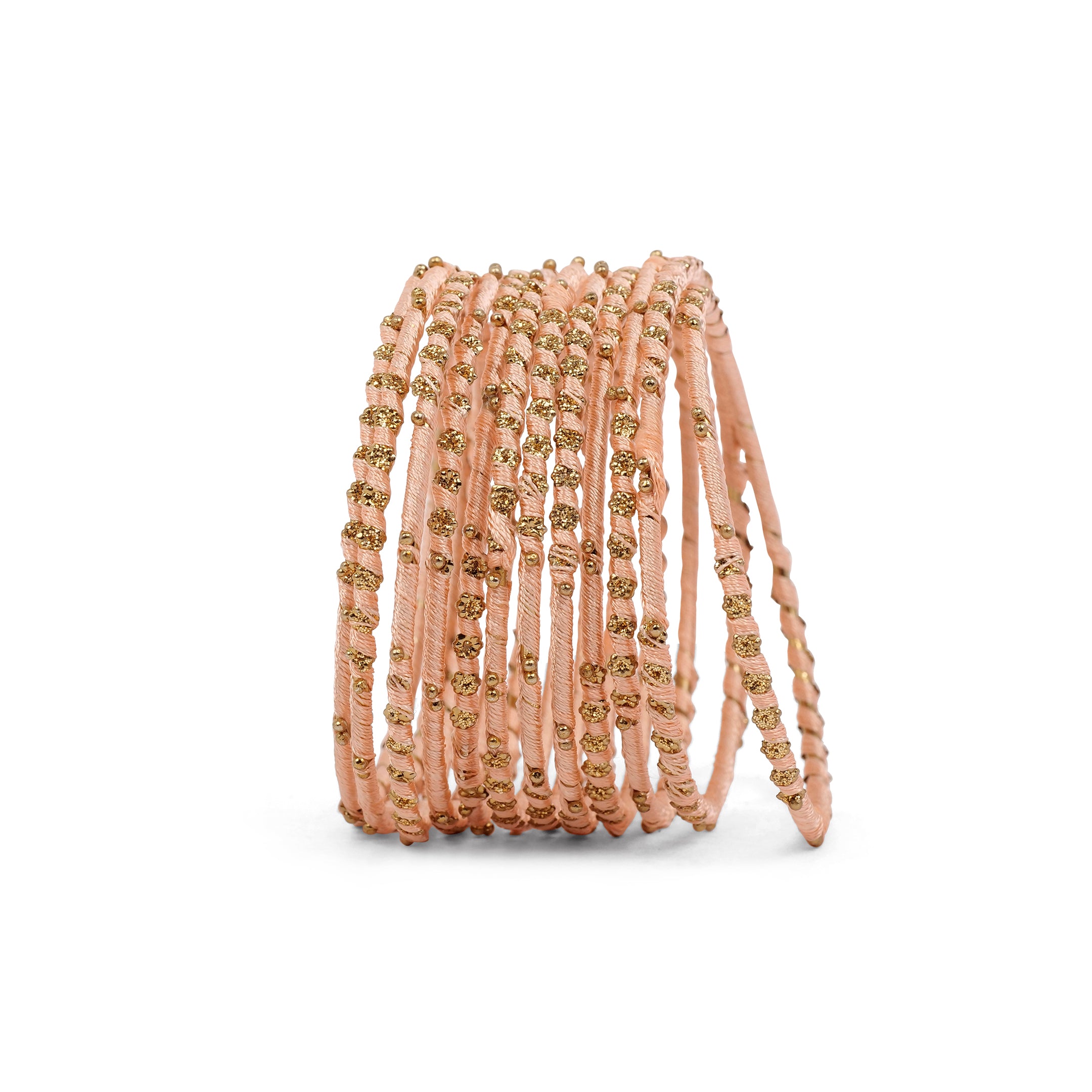 Set of 12 Floral Thead Bangles in Peach