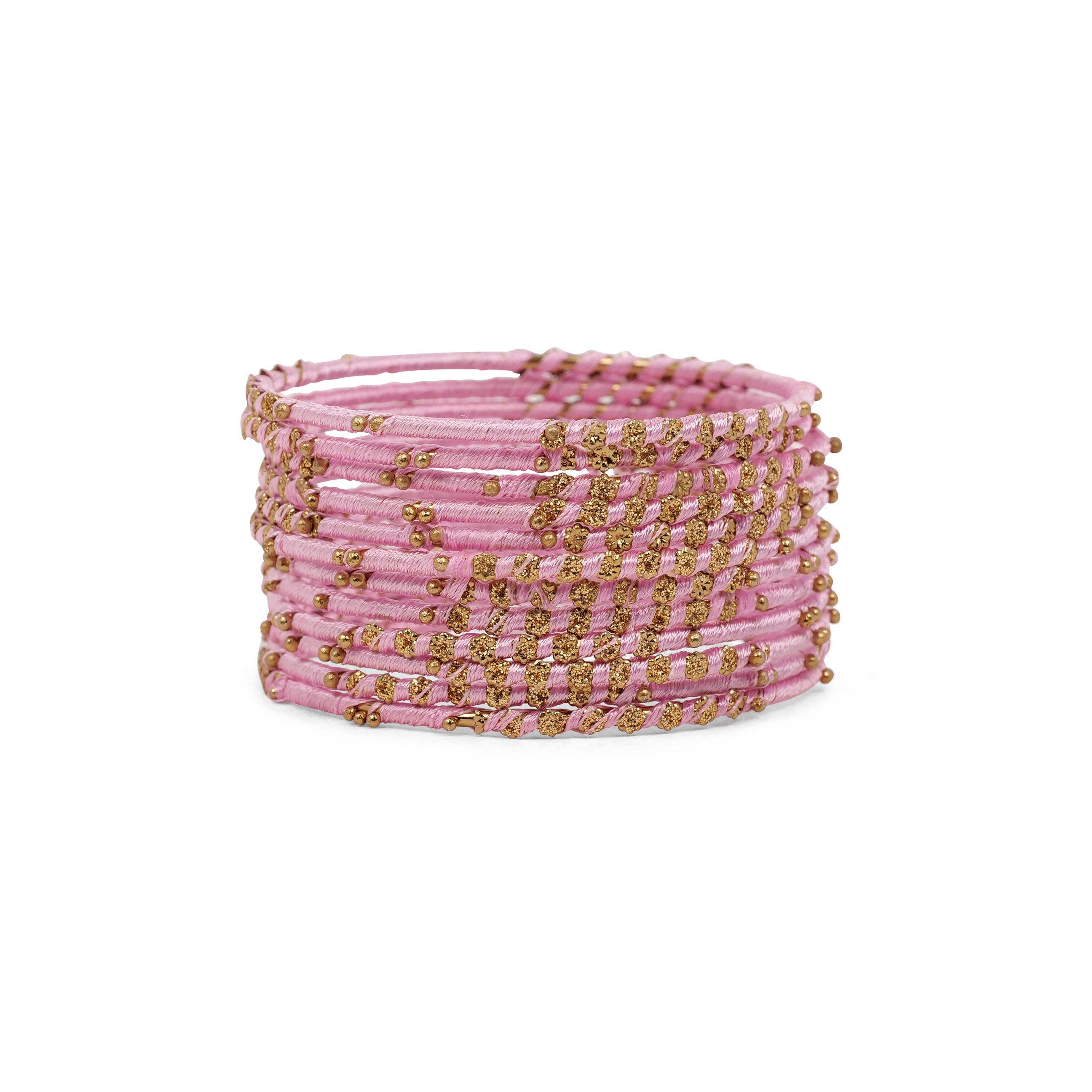 Set of 12 Floral Thead Bangles in Pink