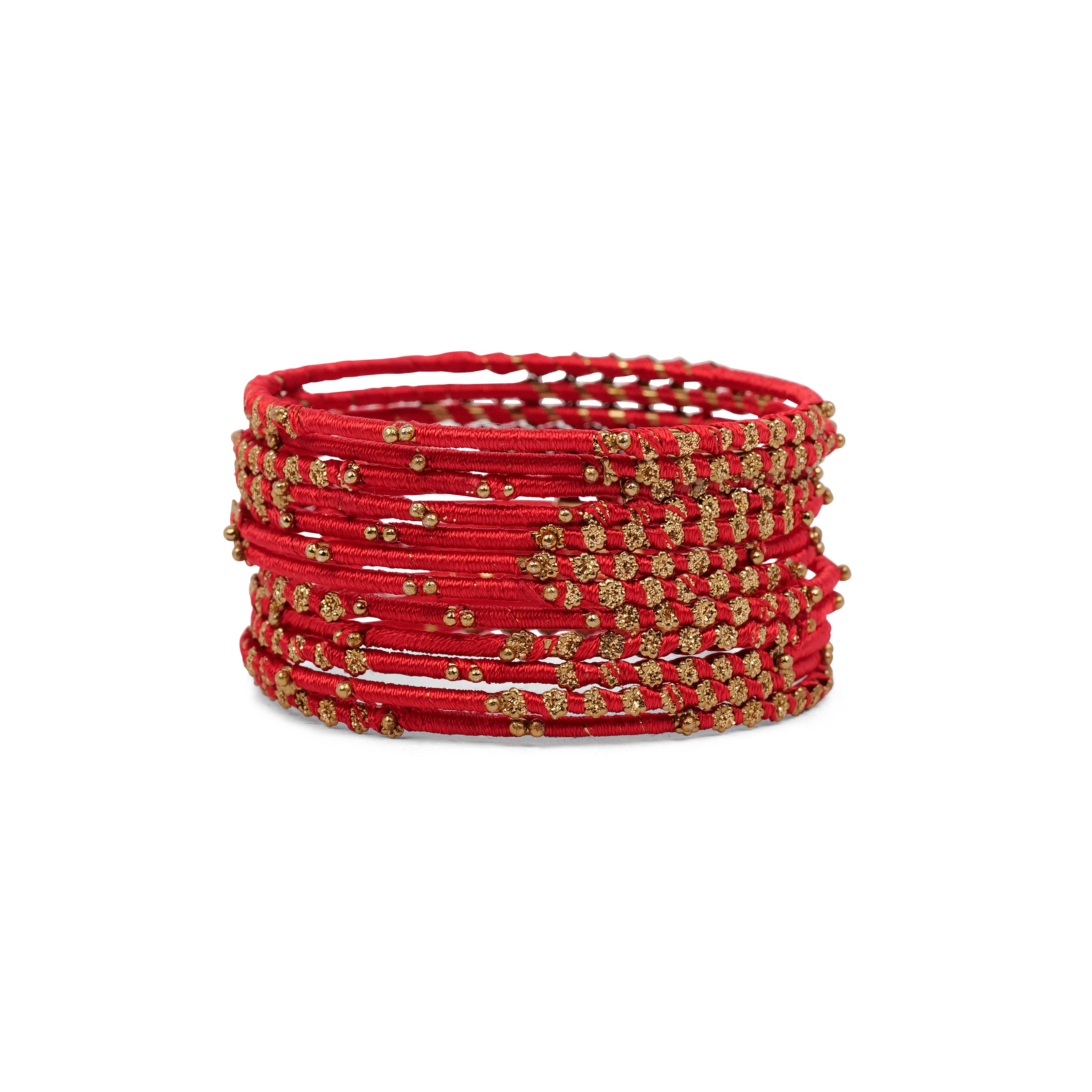 Set of 12 Floral Thread Bangles in Red