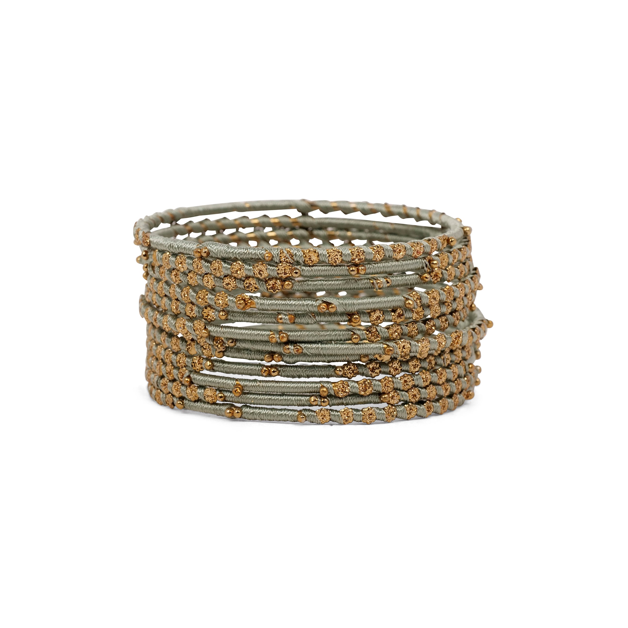 Set of 12 Floral Thread Bangles in Sage