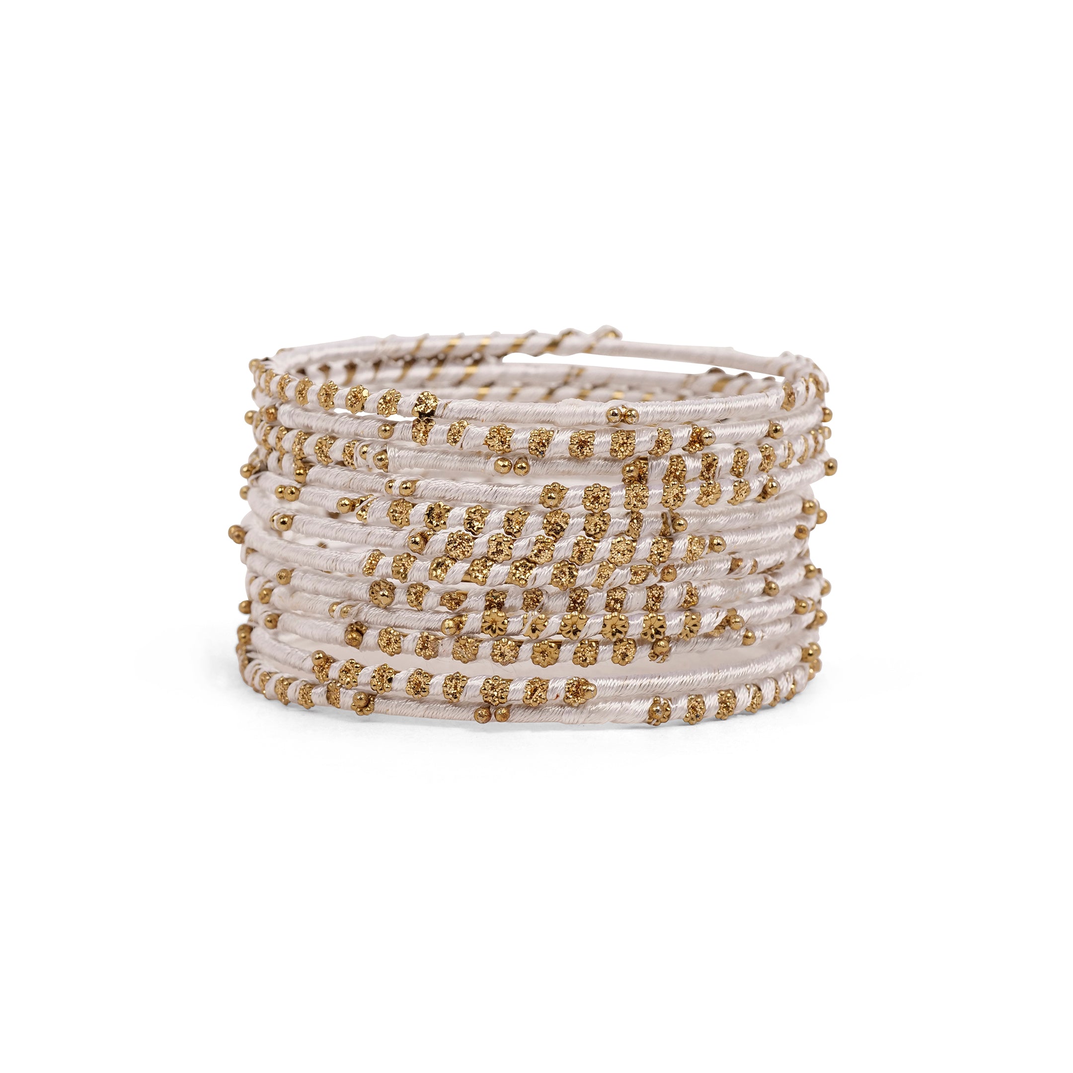 Set of 12 Floral Thead Bangles in White