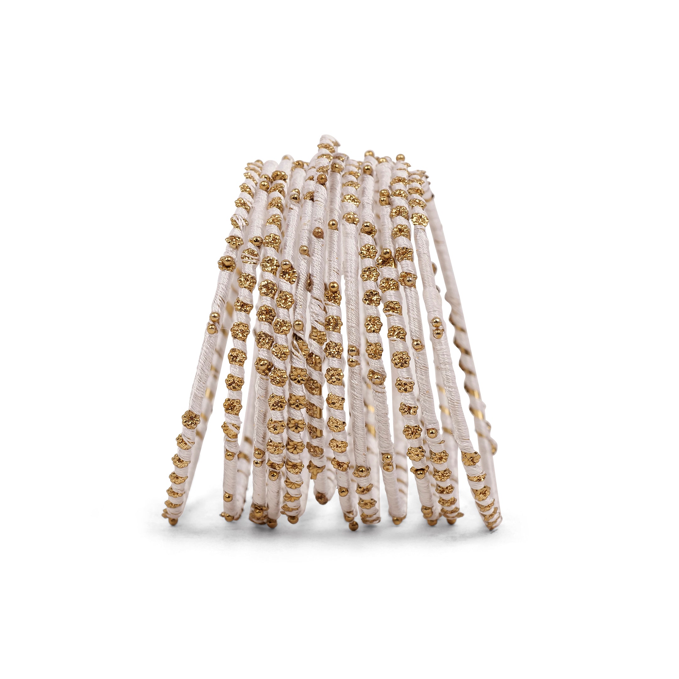 Set of 12 Floral Thead Bangles in White