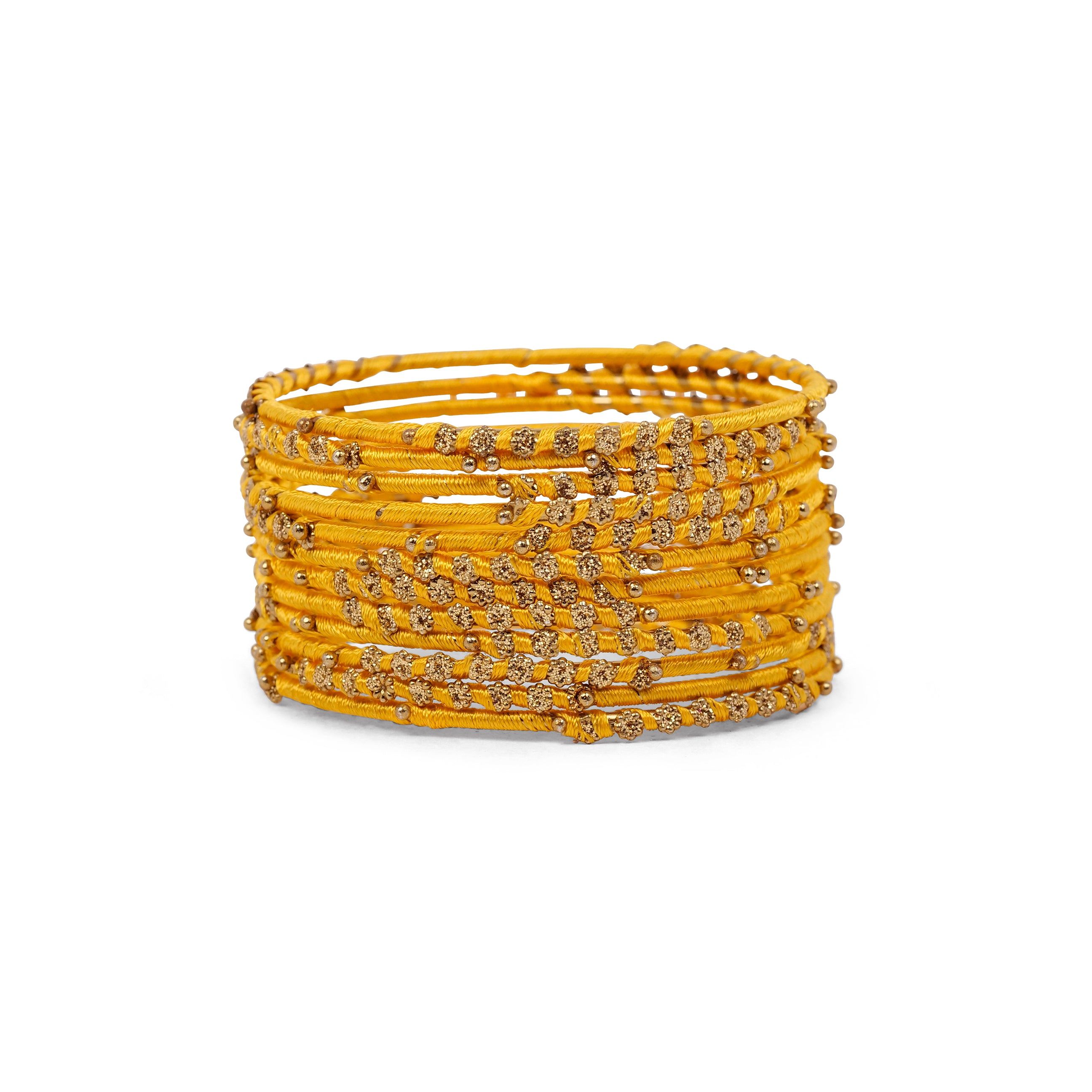 Set of 12 Floral Thead Bangles in Yellow