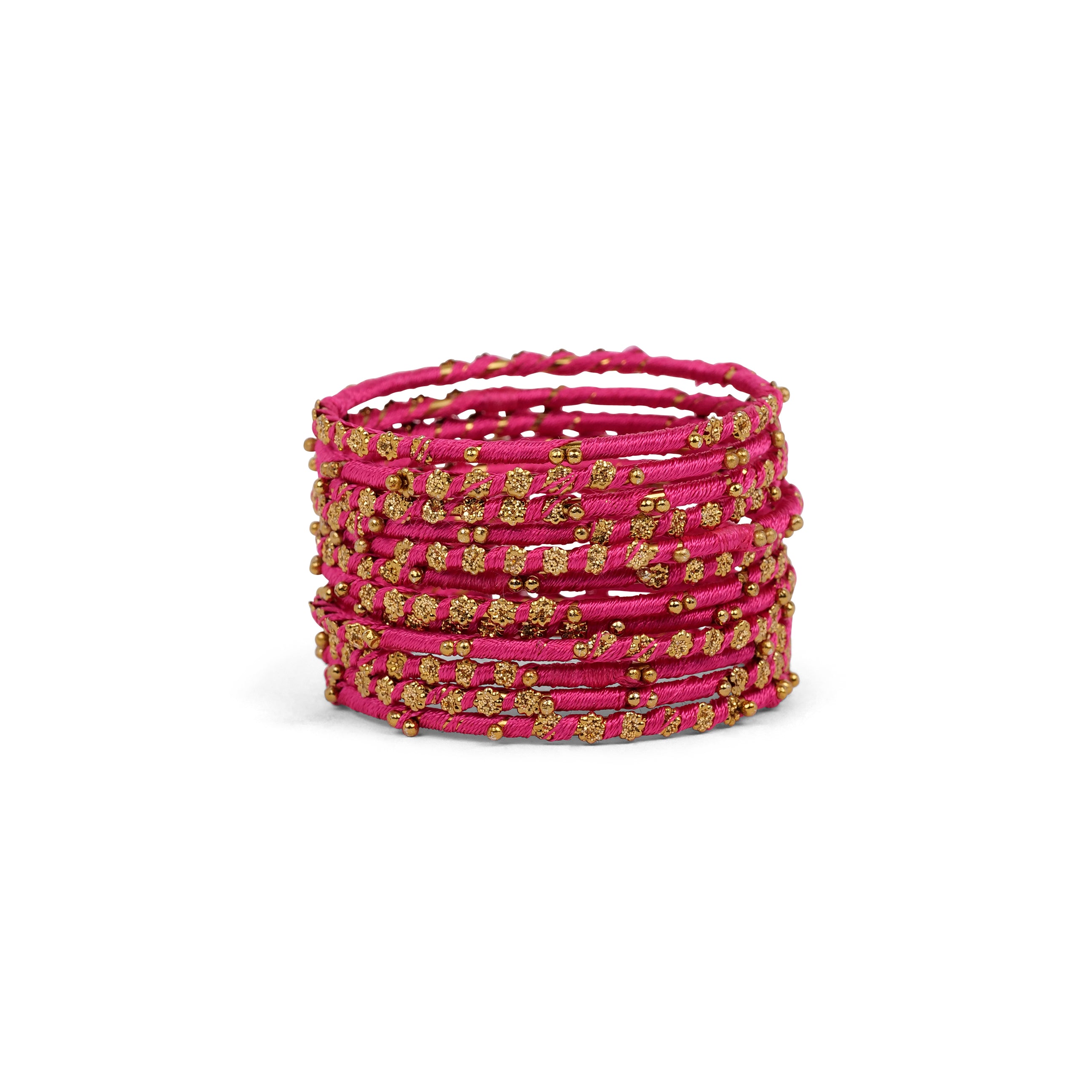 Children's Set of 12 Thread Bangles in Hot Pink