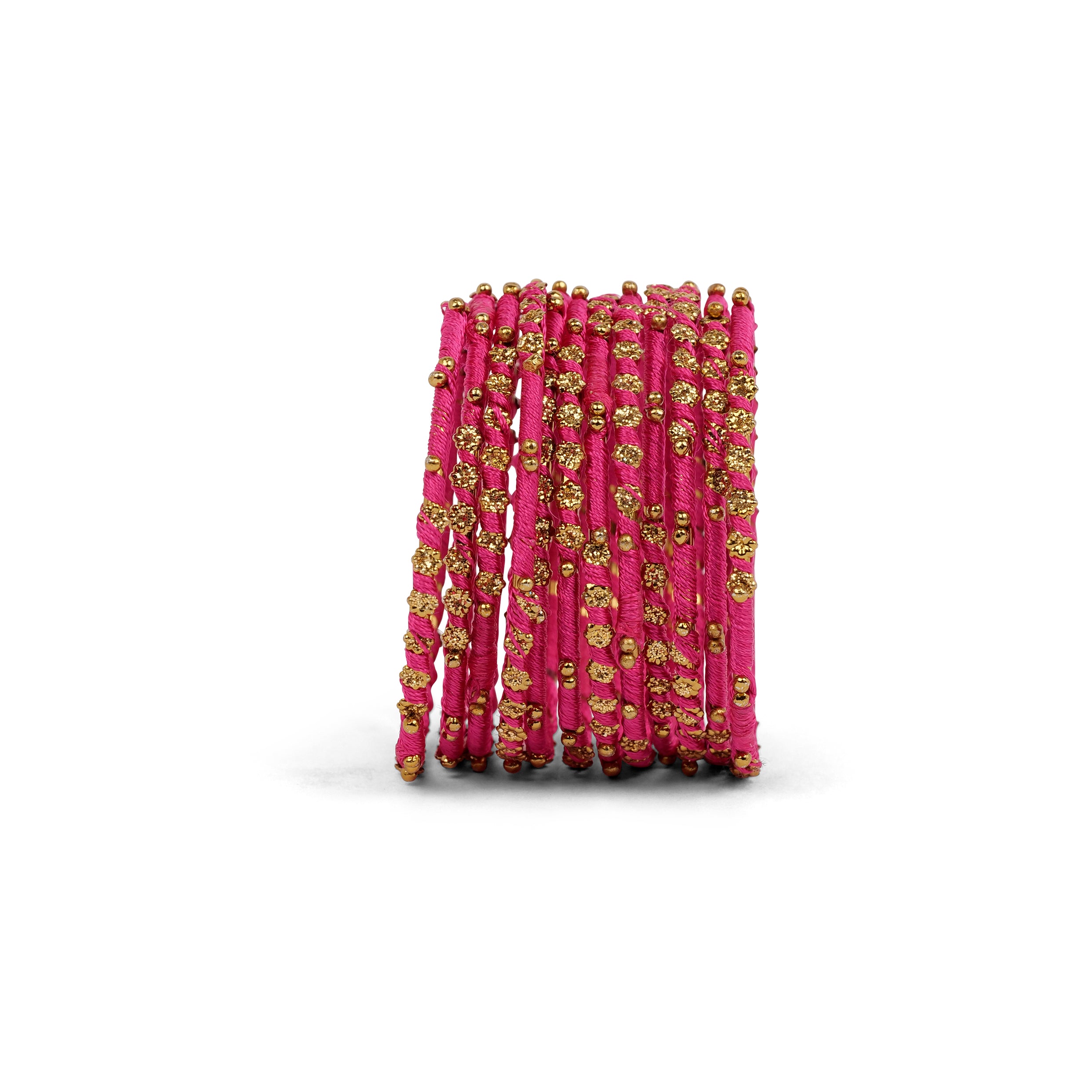 Children's Set of 12 Thread Bangles in Hot Pink