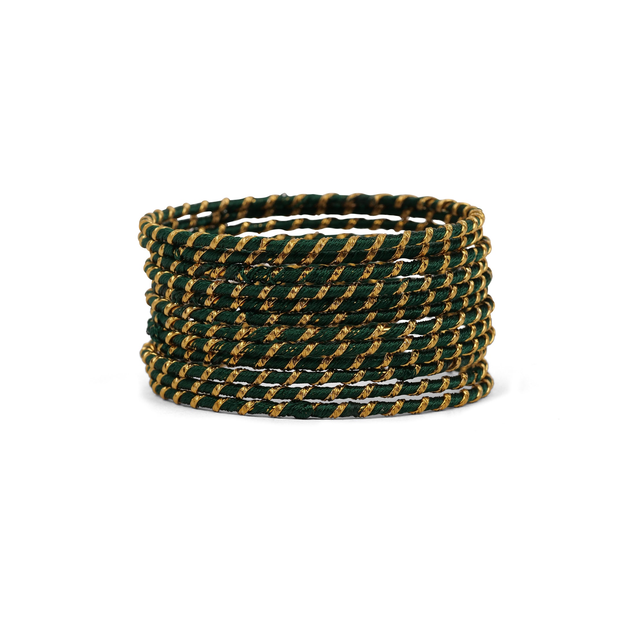 Dark Green Striped Thread Bangles