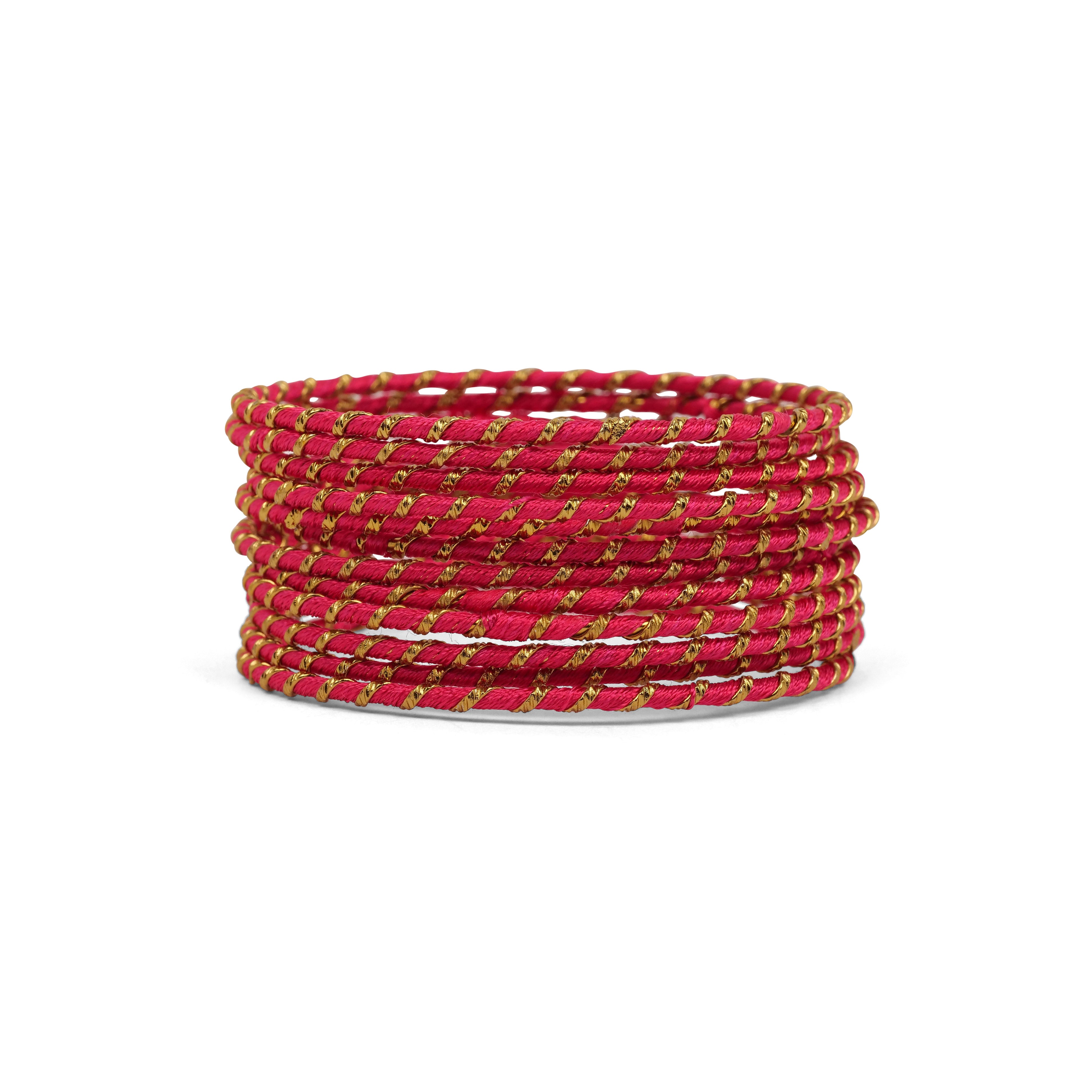 Hot Pink Striped Thread Bangles