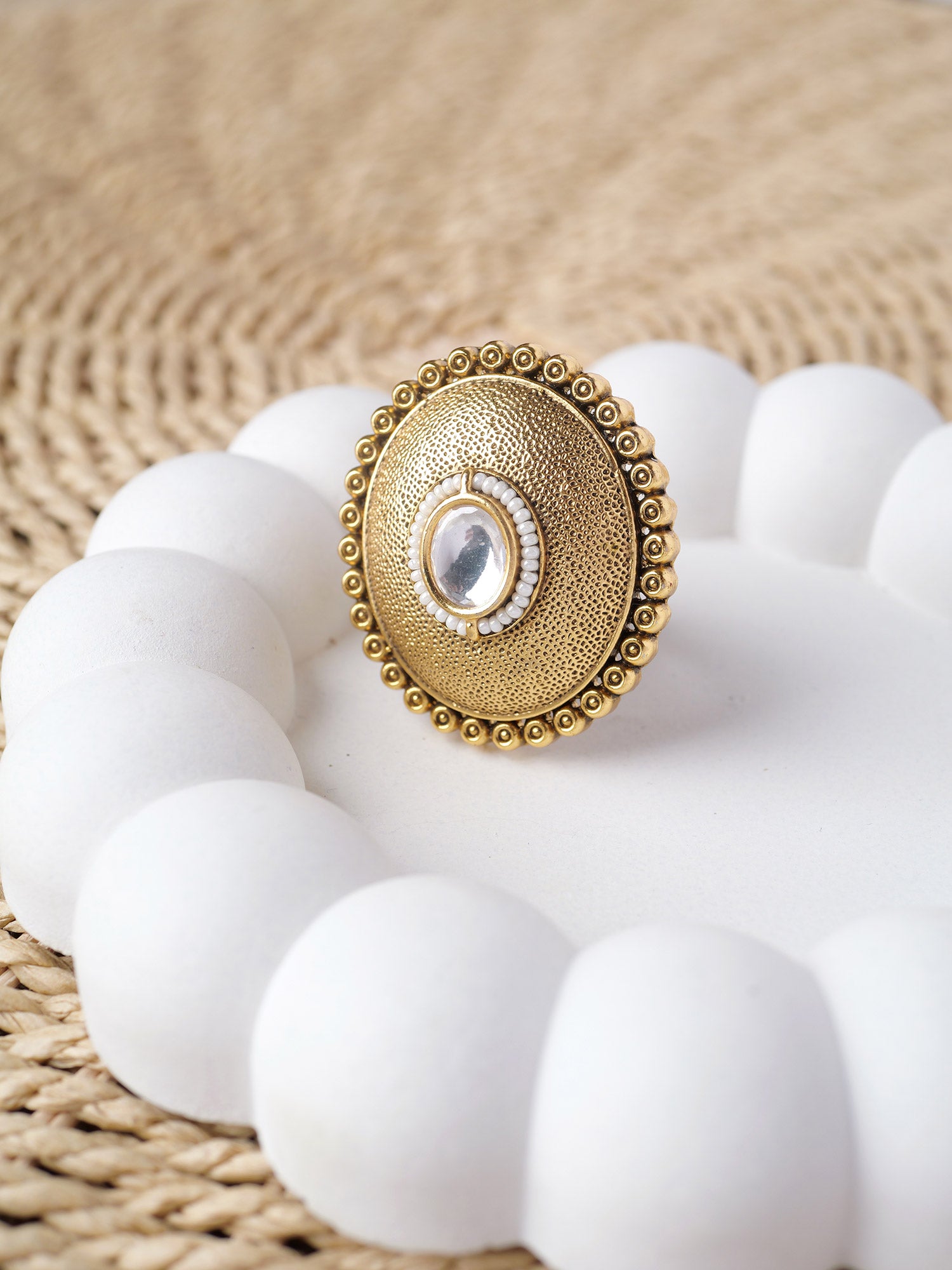 Tahseen Classic Ring in White and Gold Oxidised