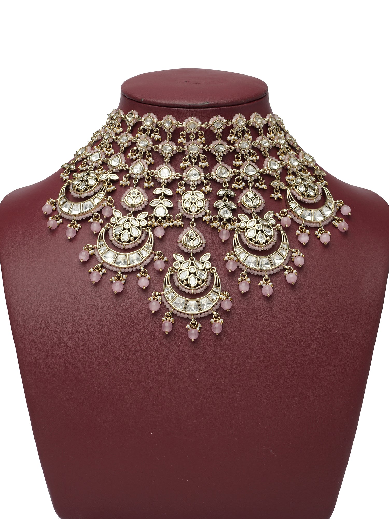 Taj Bridal Kundan Necklace Set in Light Pink