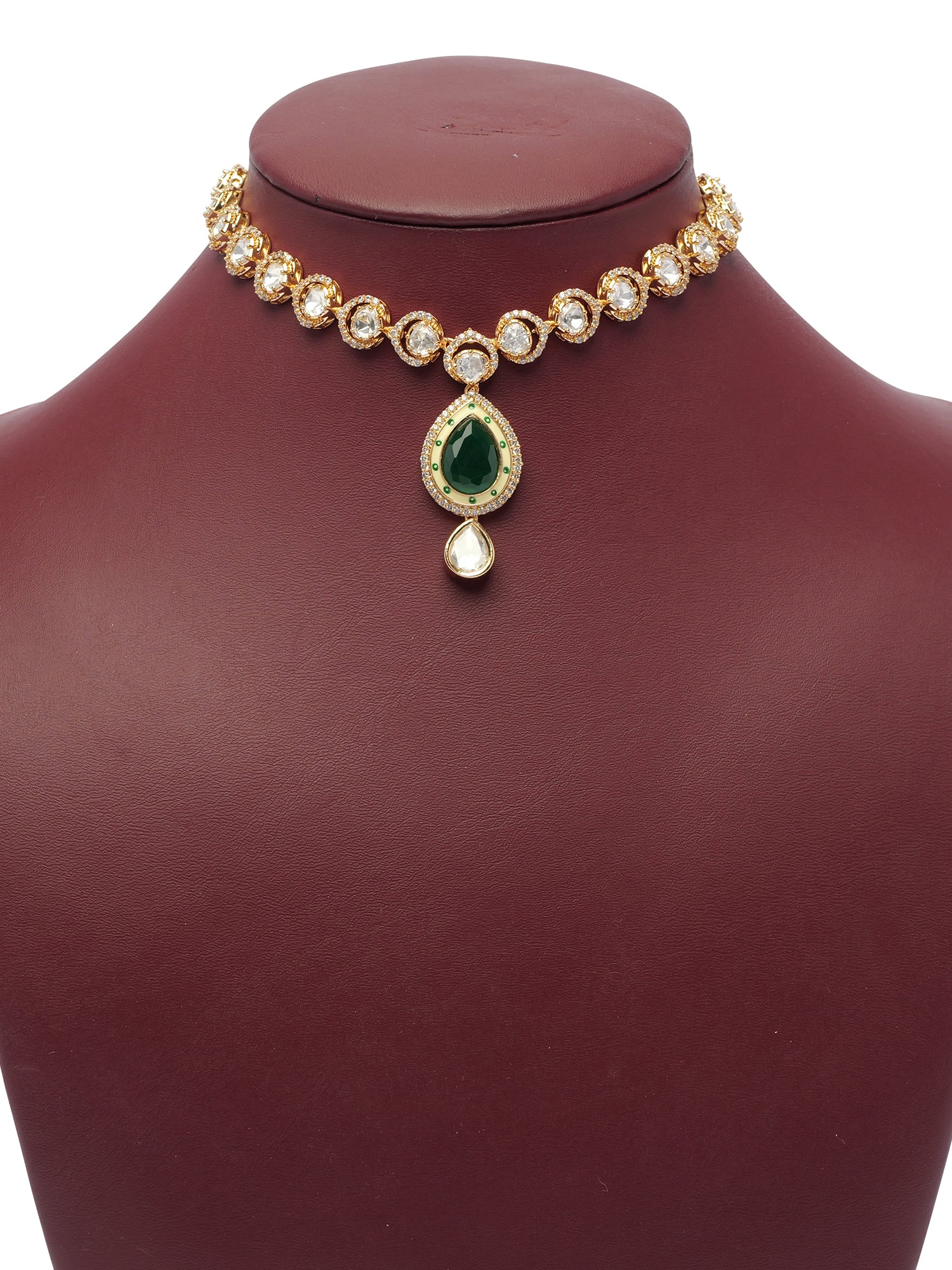 Tamana Kundan Necklace Set in Green