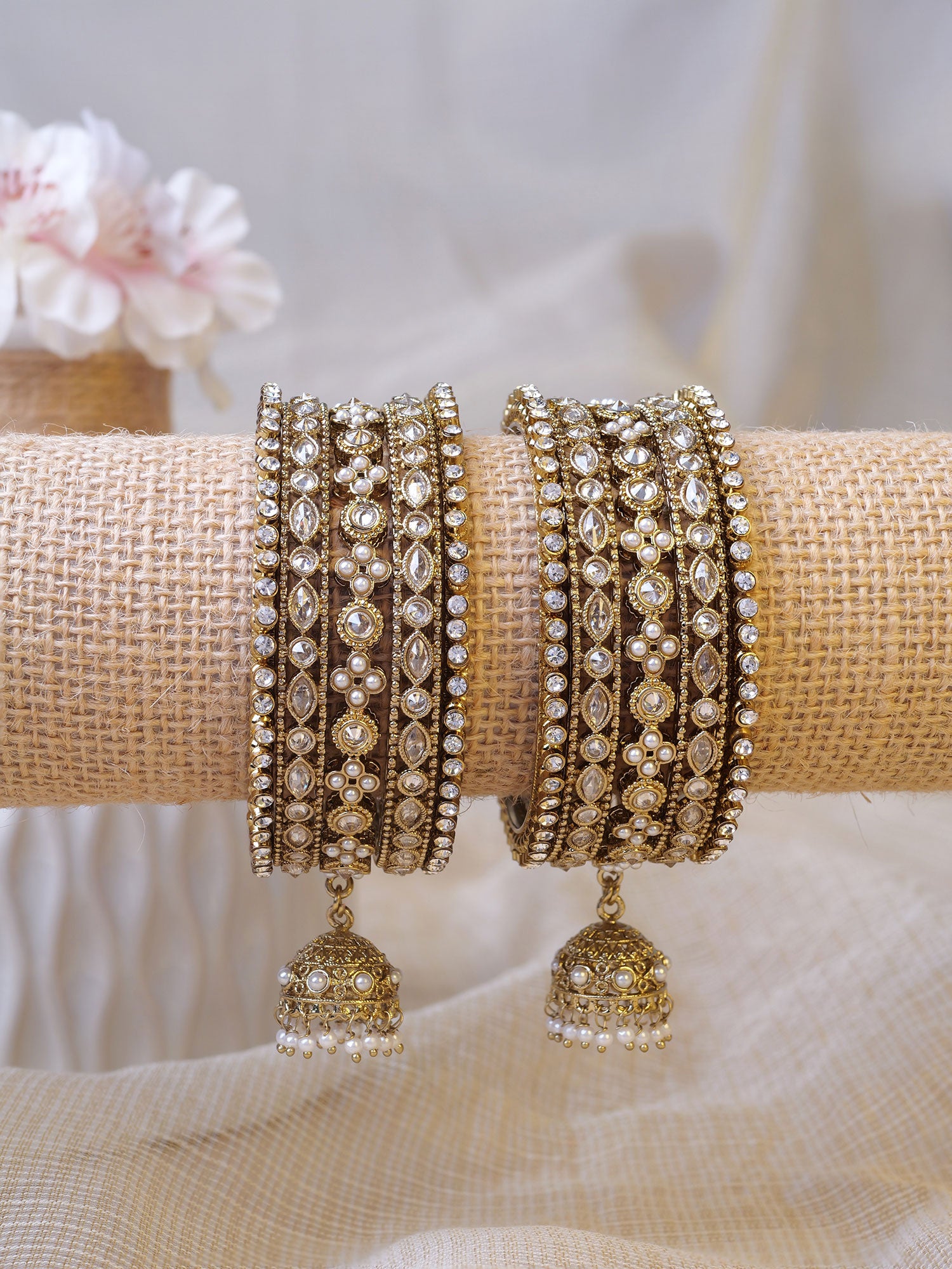 Tanira Jhumka Bangle Set in White