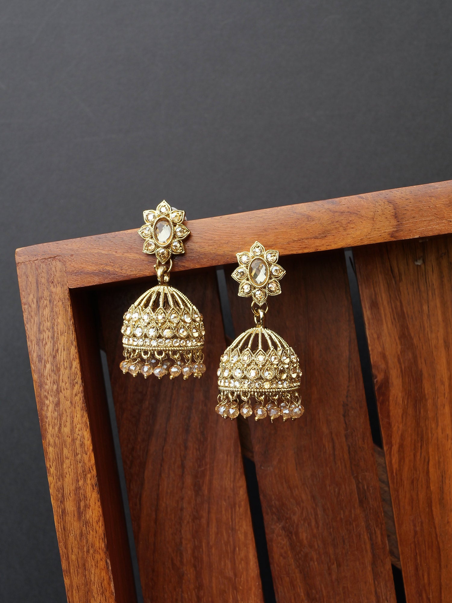 Tanisha Jhumka Earrings in Champagne Bead