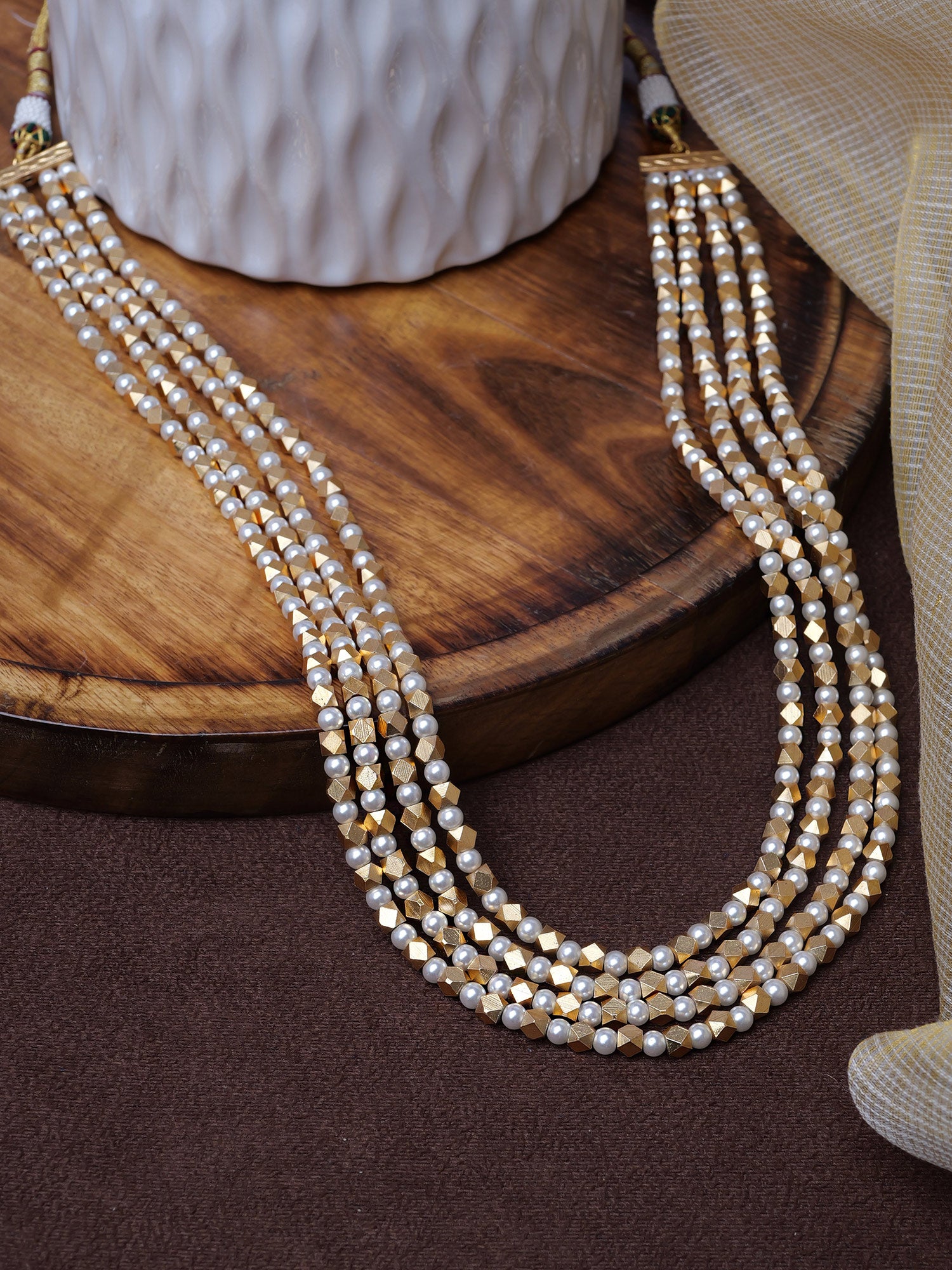 Tanushree Layered Pearl and Gold Bead Chain