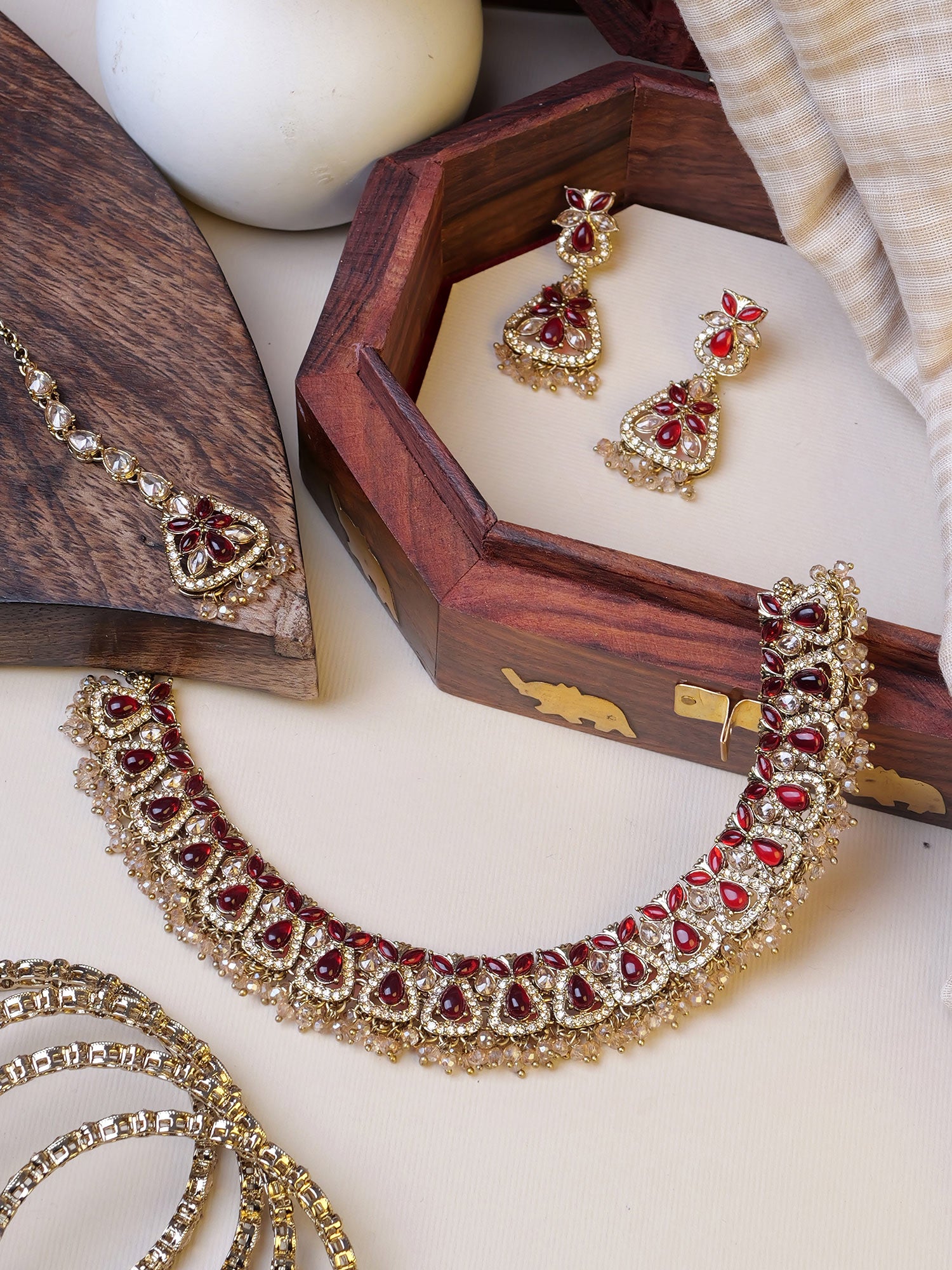Tanvi Necklace Set in Maroon and Antique Gold