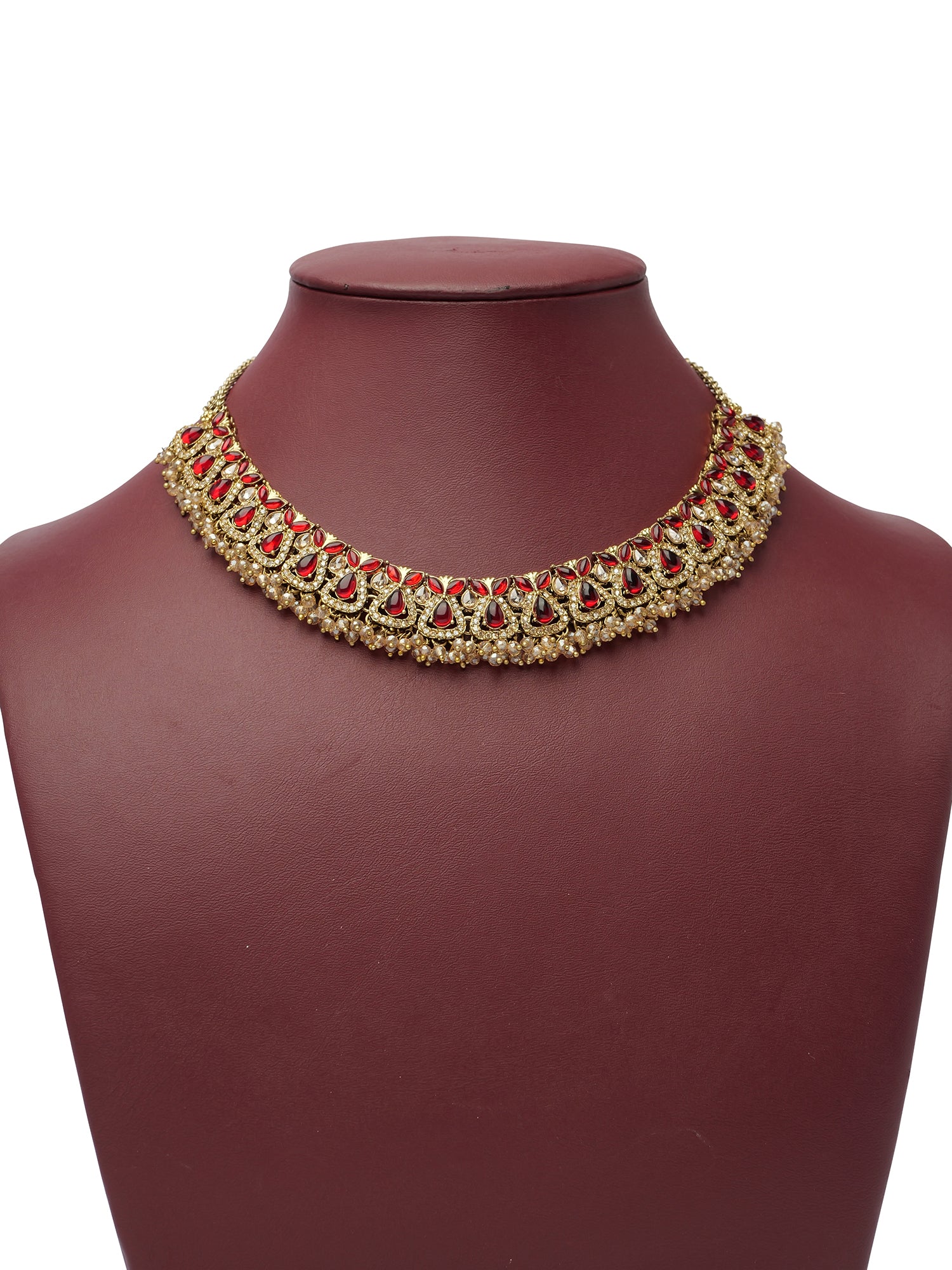 Tanvi Necklace Set in Maroon and Antique Gold