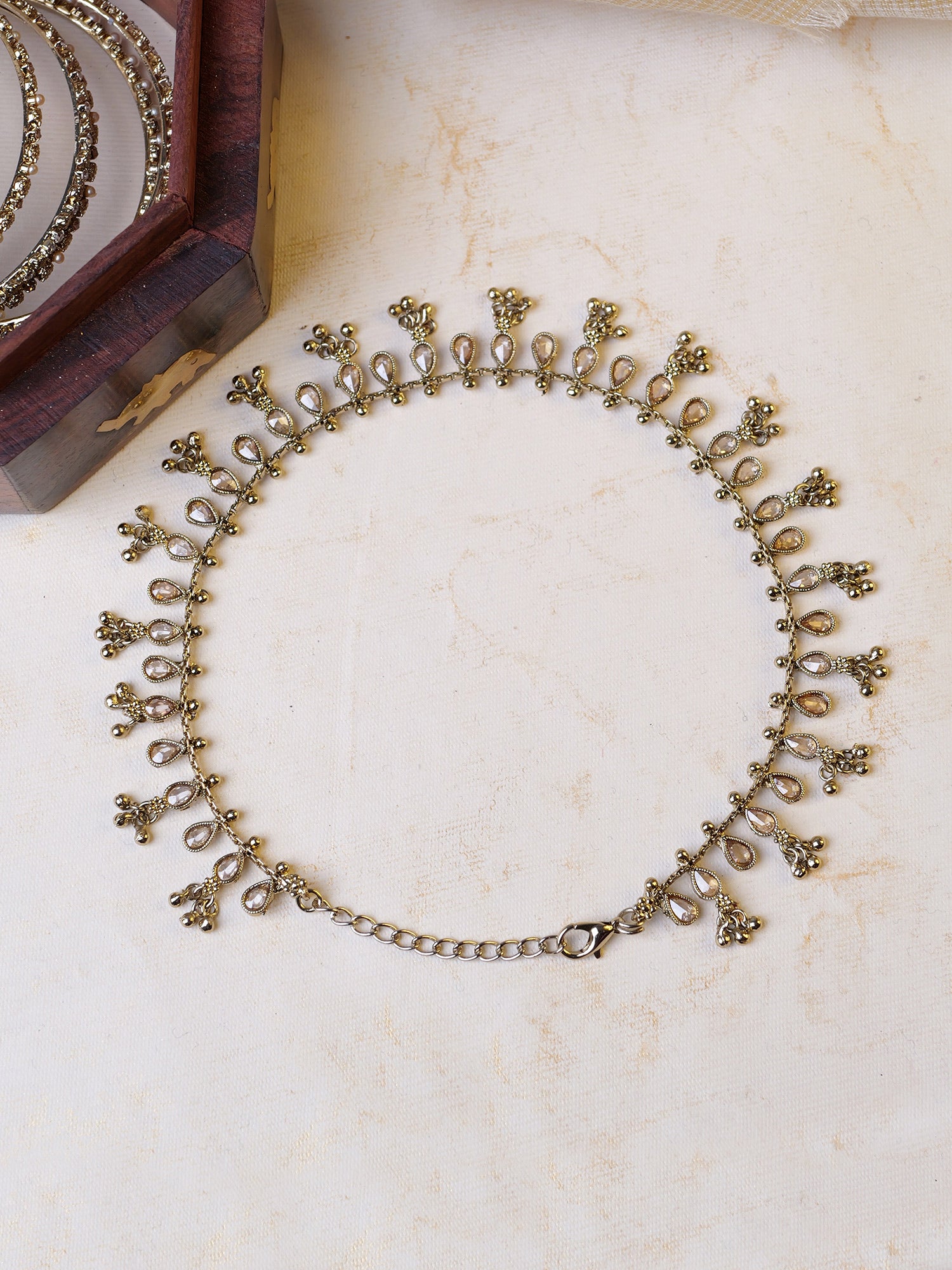Tanya Pear Drop Anklet in Antique Gold