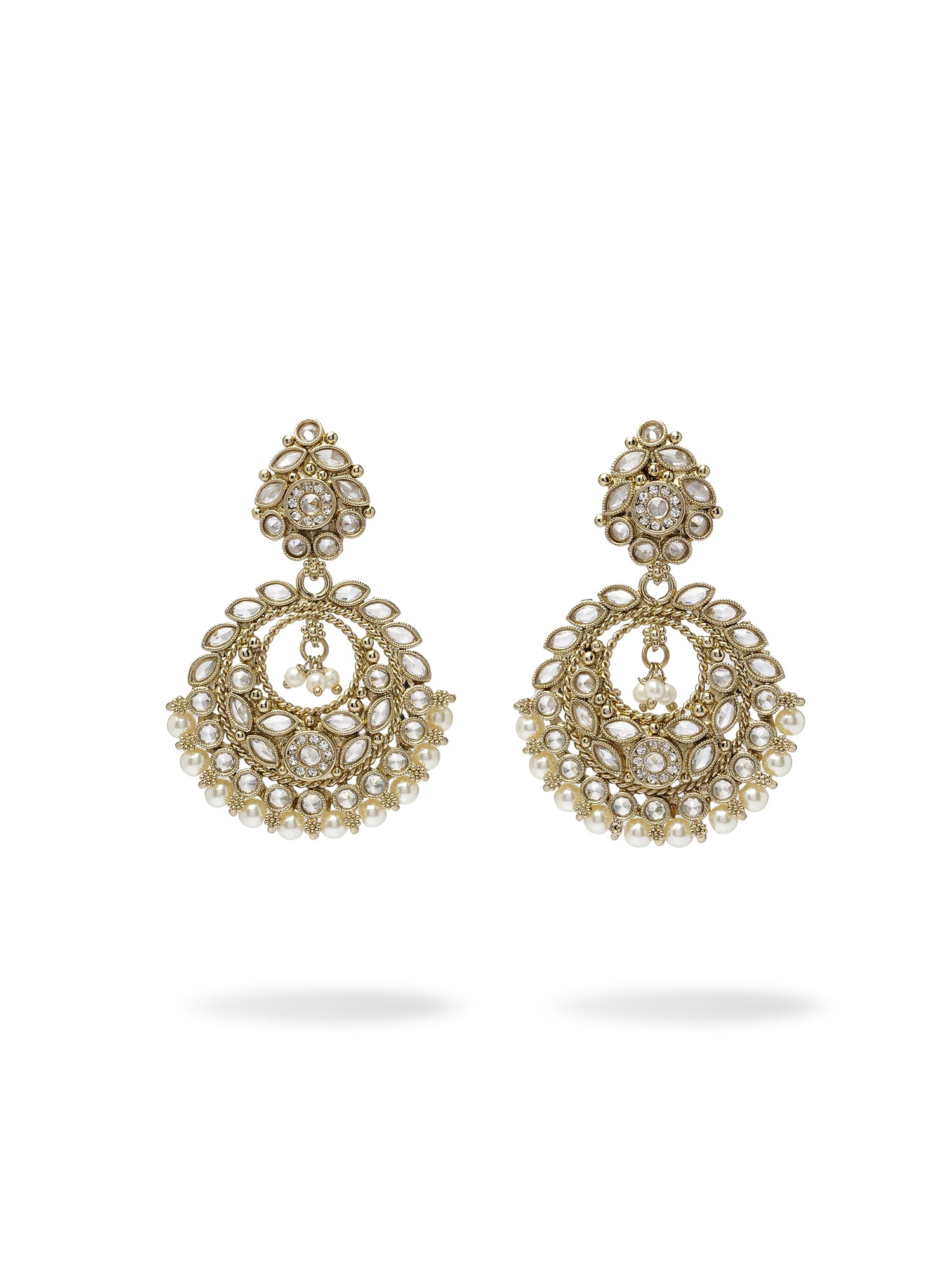 Tara Long Earrings in White and Antique Gold