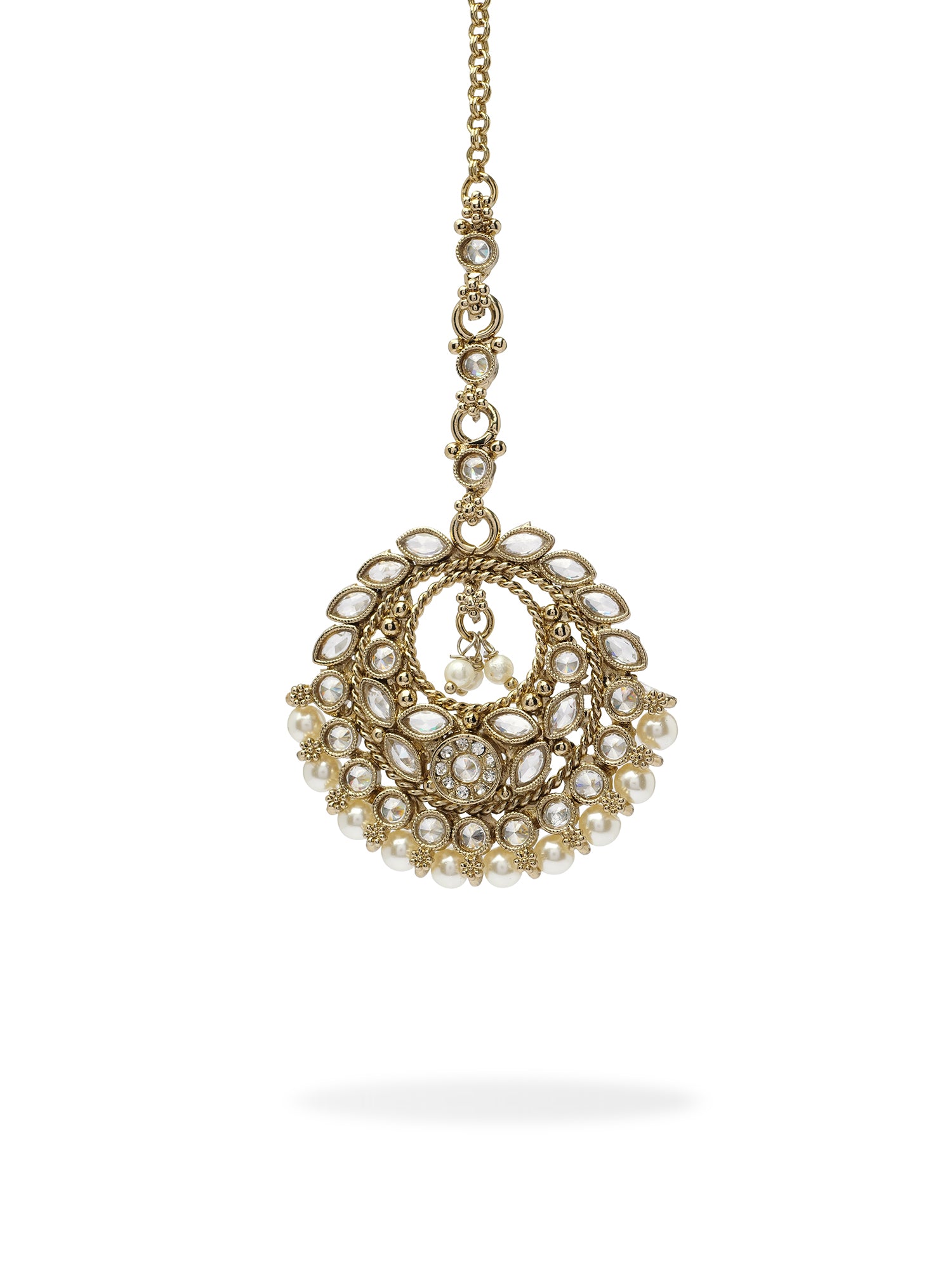 Tara Maang Tikka in White and Antique Gold